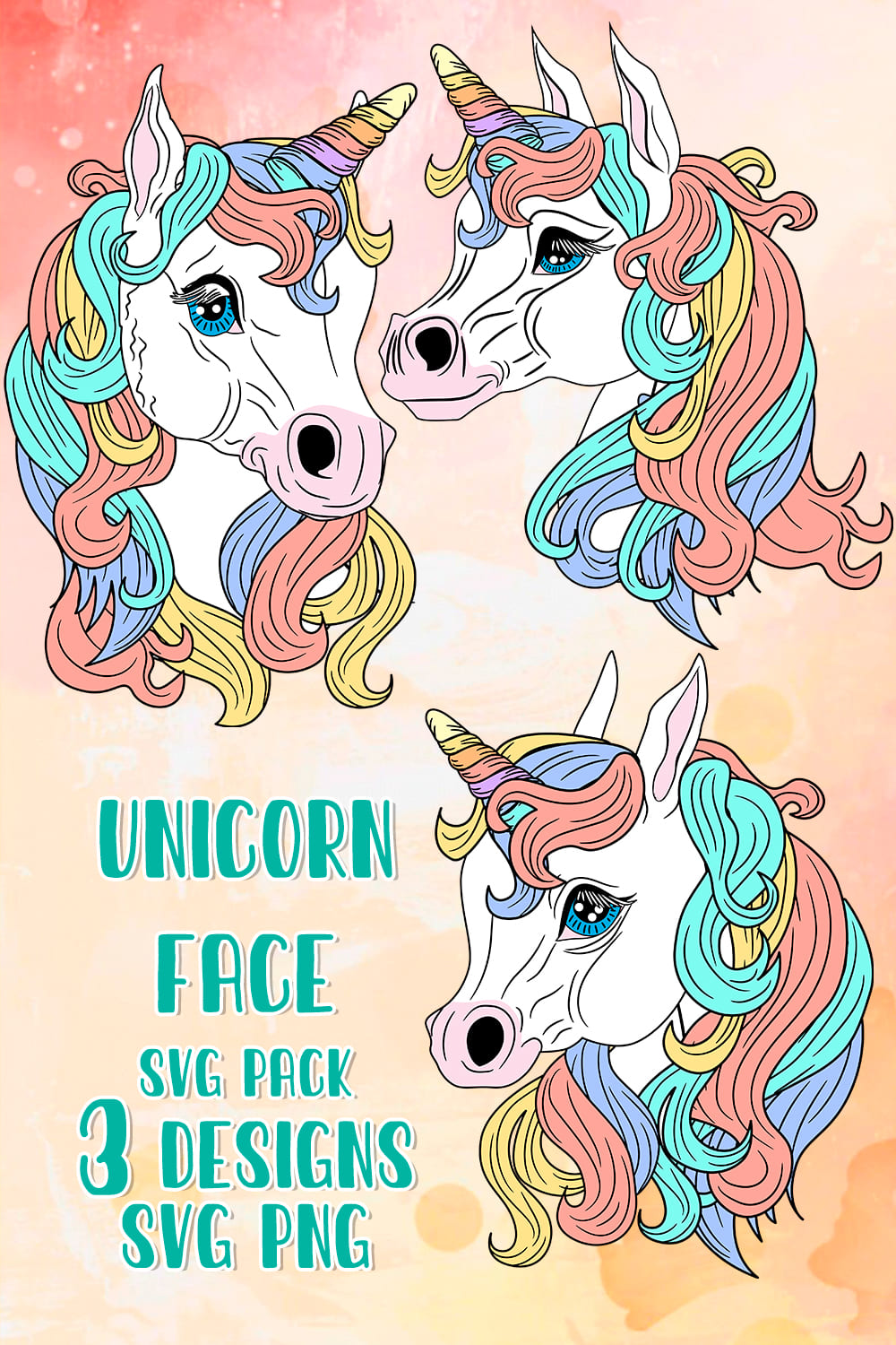 Unicorn Face SVG - pinterest image preview.