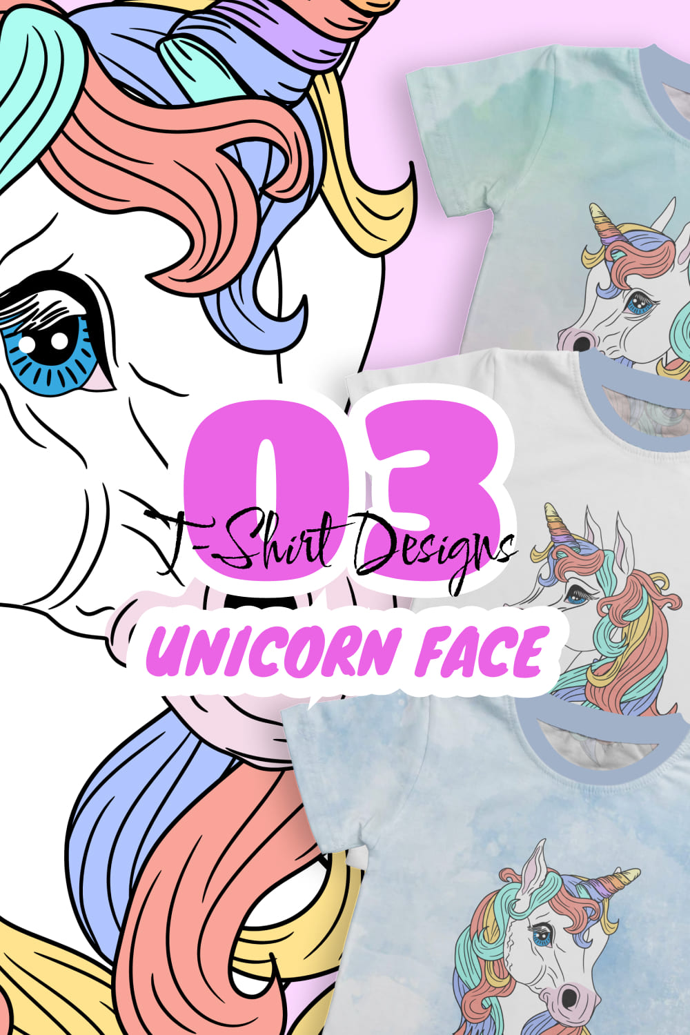 Unicorn Face T-shirt Designs Bundle - Pinterest.