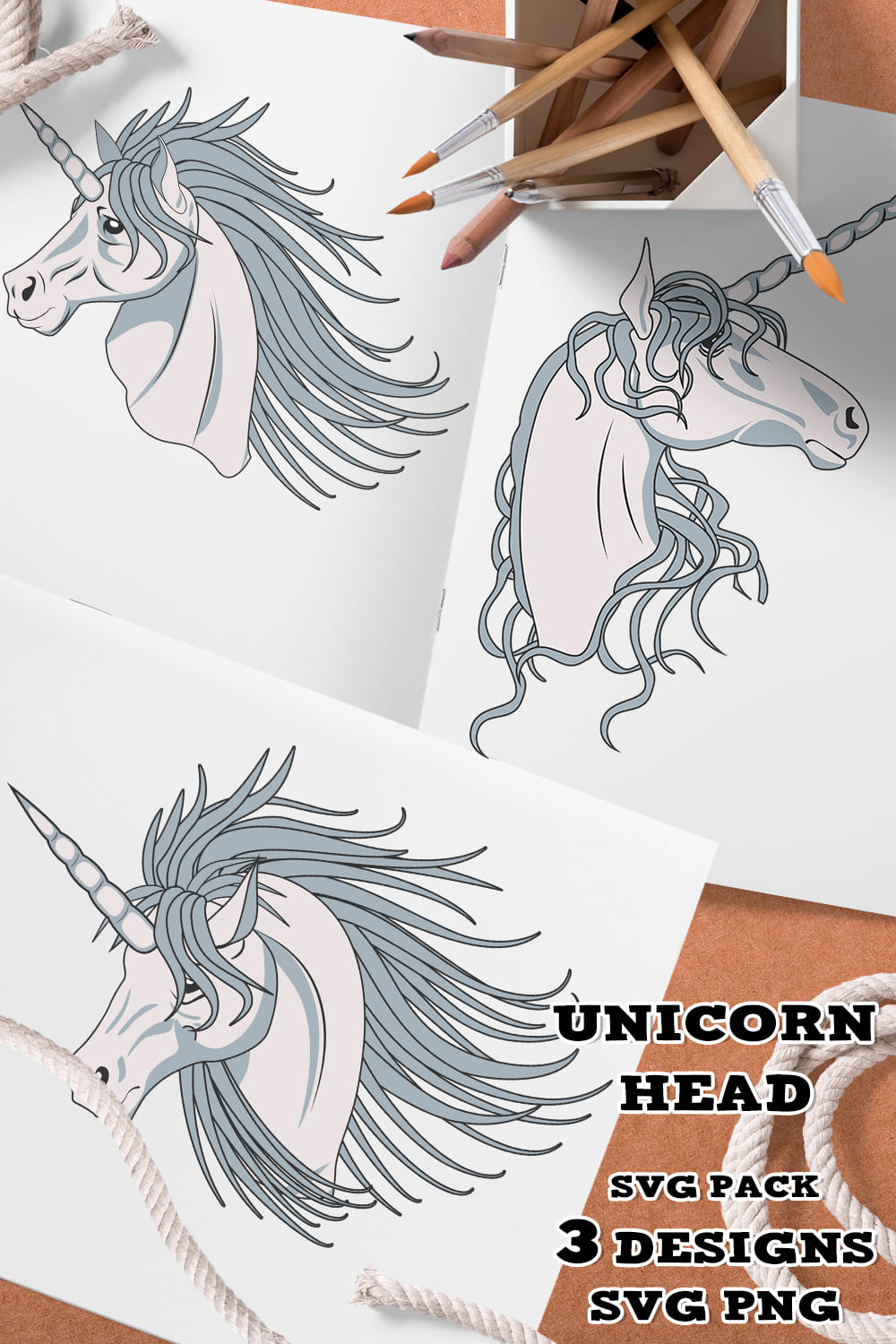 Unicorn Head SVG - pinterest image preview.