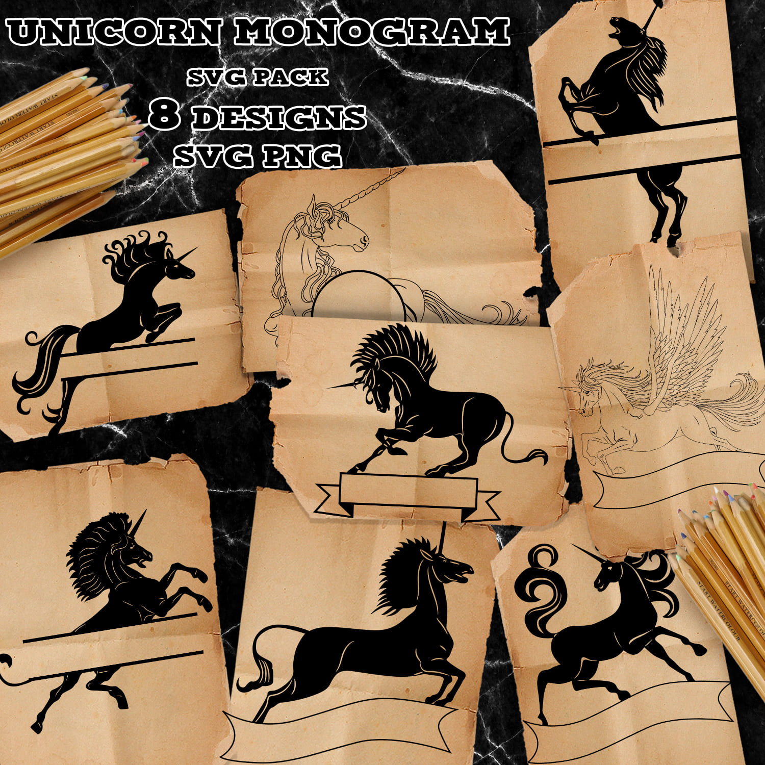 Unicorn Monogram SVG - main image preview.