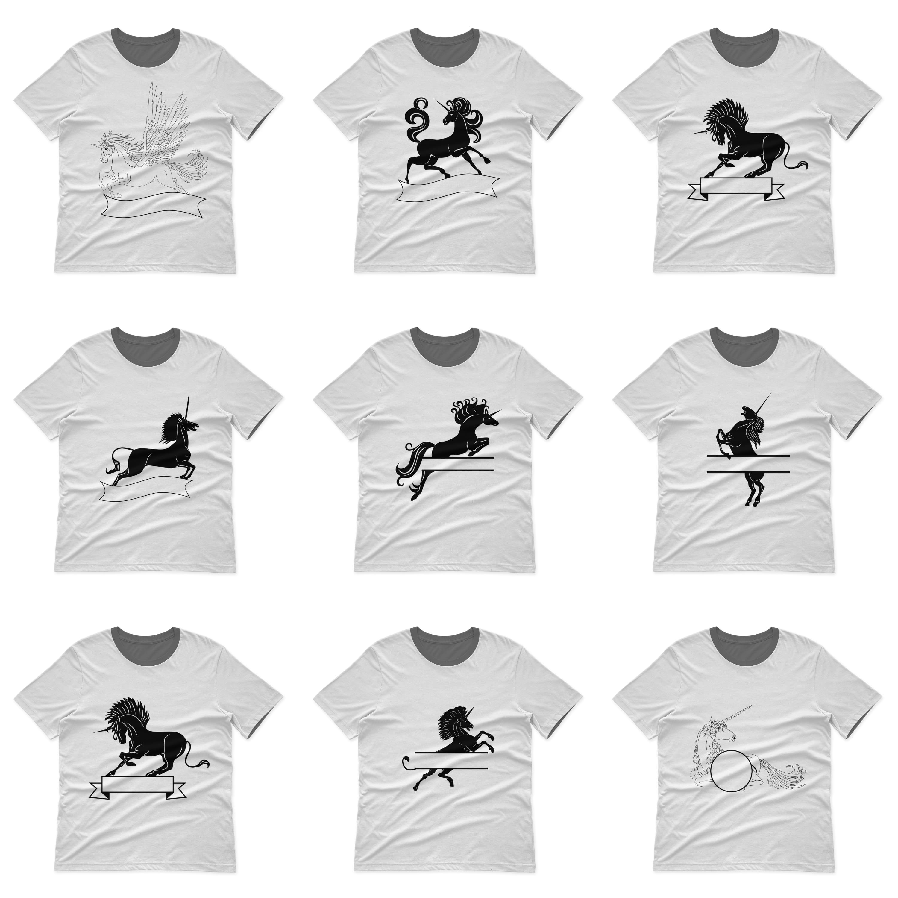 Unicorn Monogram T-shirt Designs Bundle Cover.