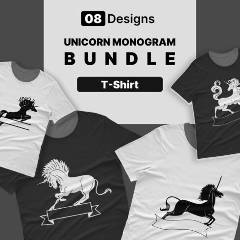 Unicorn Monogram T-shirt Designs Bundle.