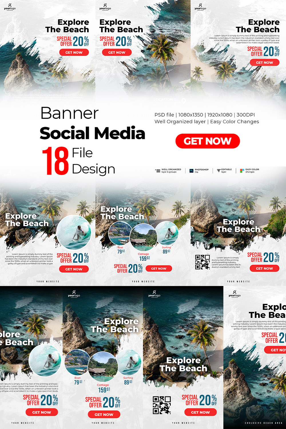 Travelling Social Media Banner Design Bundles pinterest image.