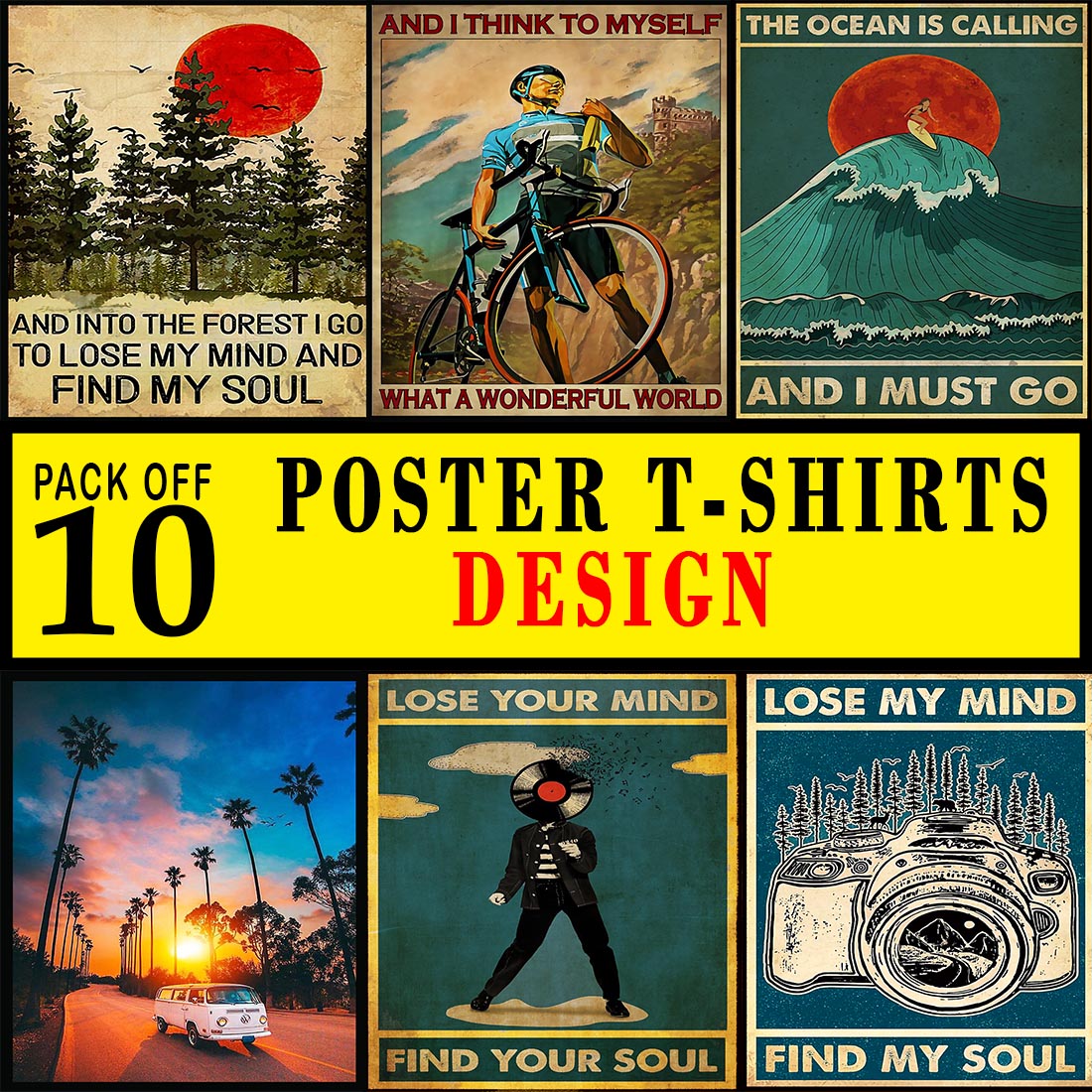 10 Poster T-Shirt Designs Bundle cover image.