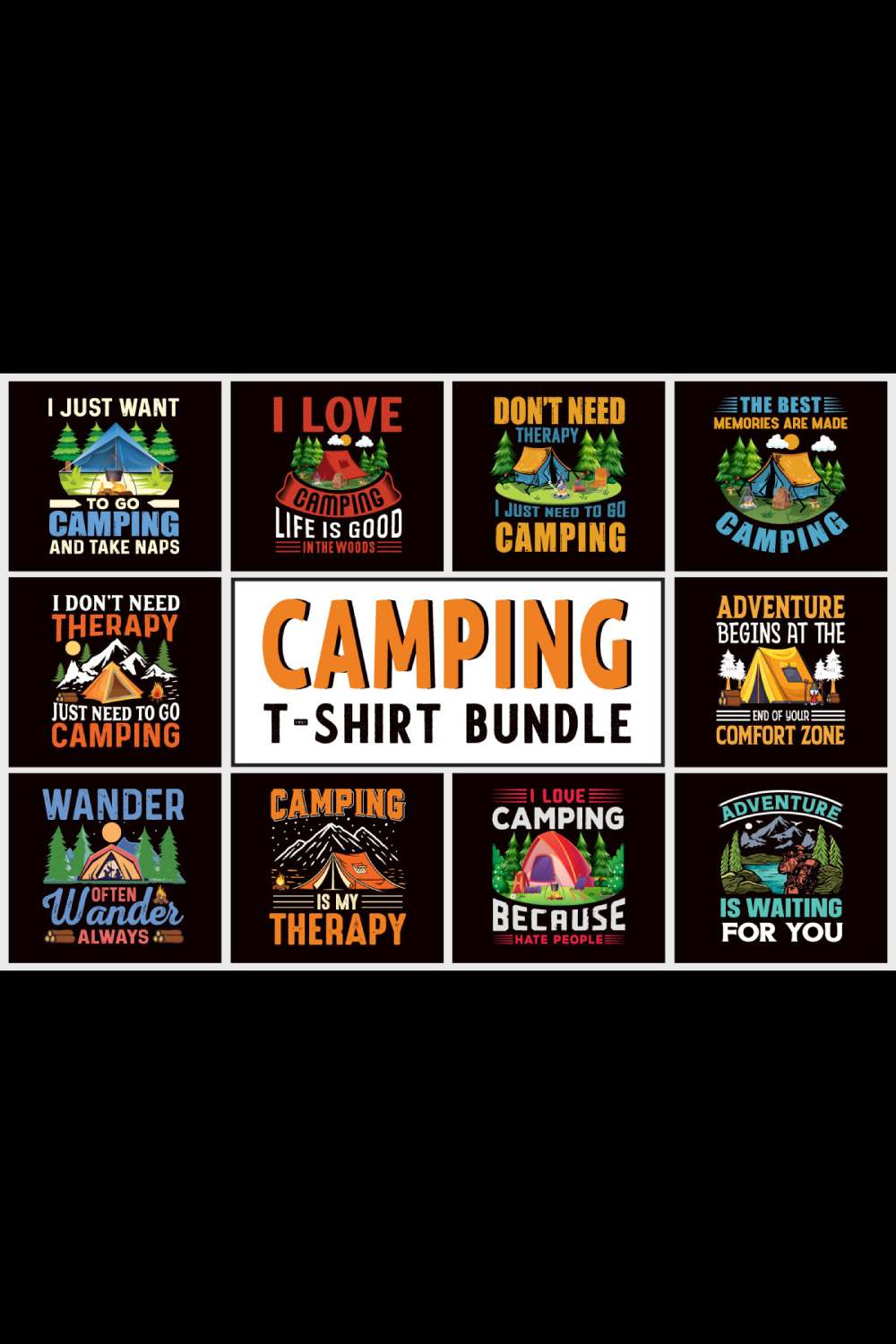 Camping T-Shirt Design Bundle pinterest image.