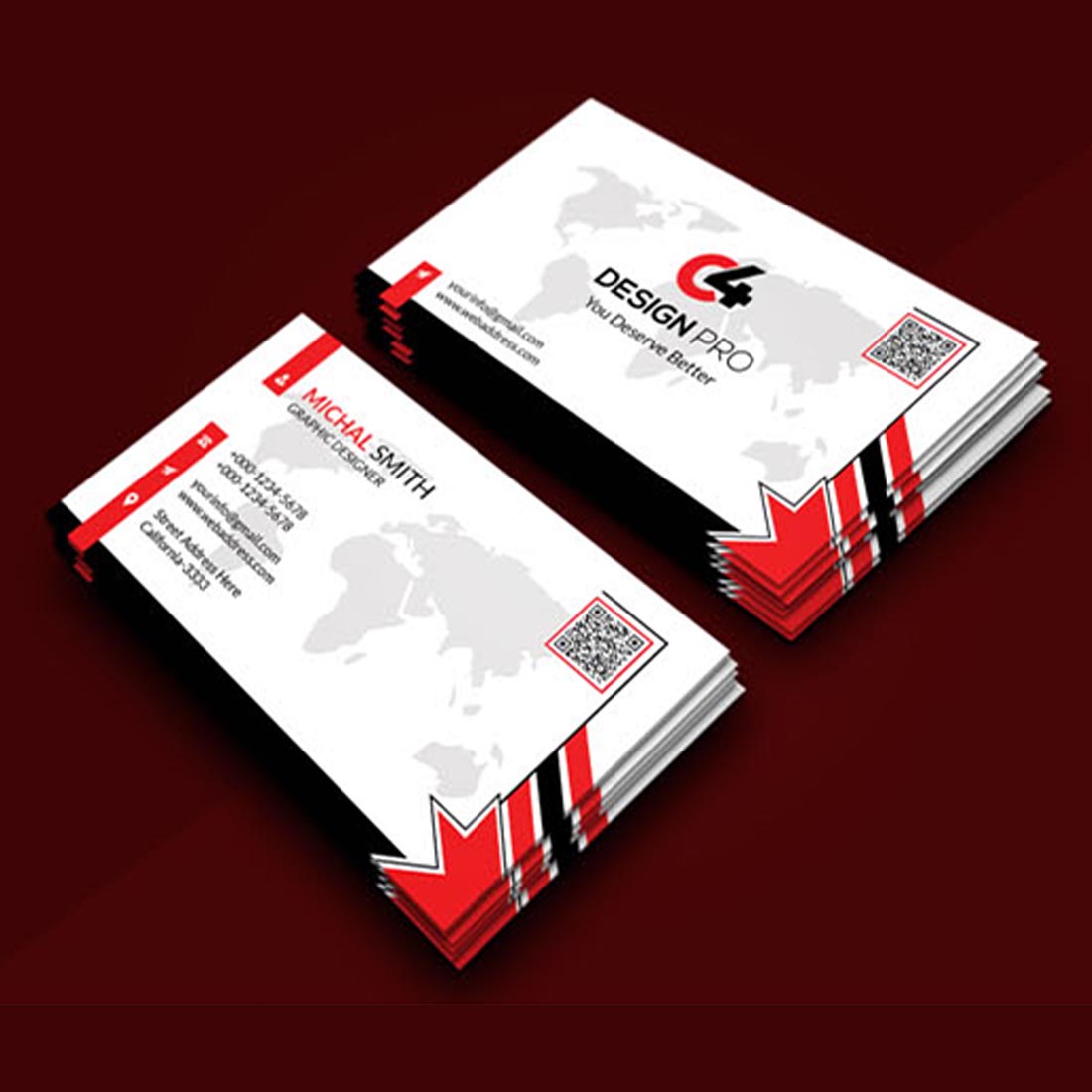Image of business cards with the holotype with a white background and red inserts.