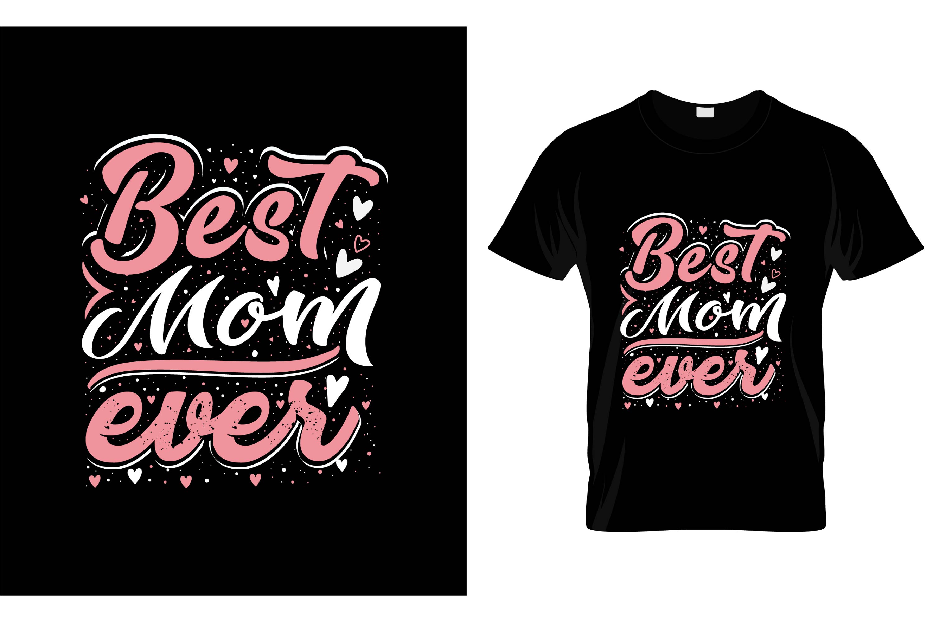 Image of a black t-shirt with a gorgeous pink and white print about mom.