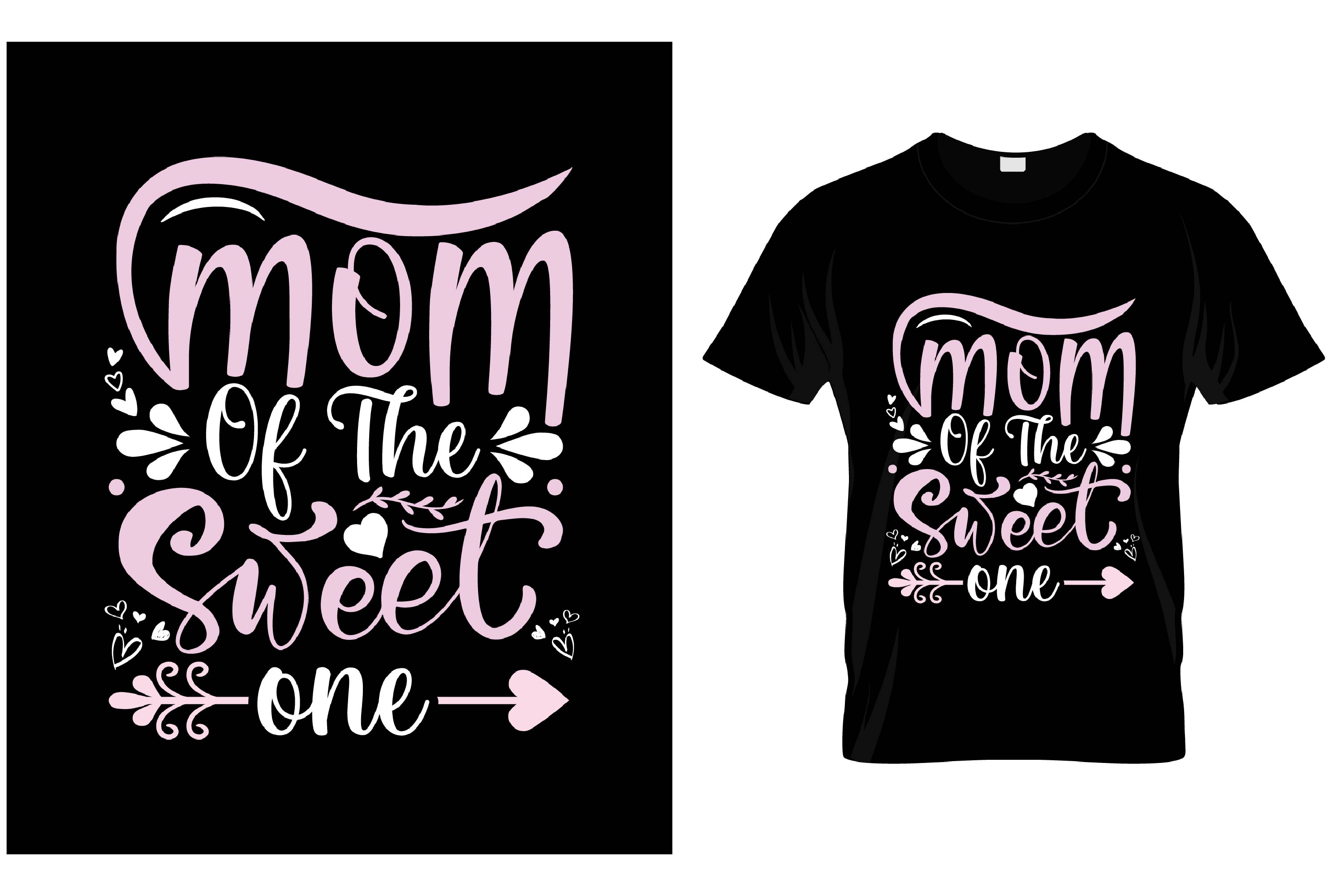 Image of a black t-shirt with a wonderful print of pink and white about mom.
