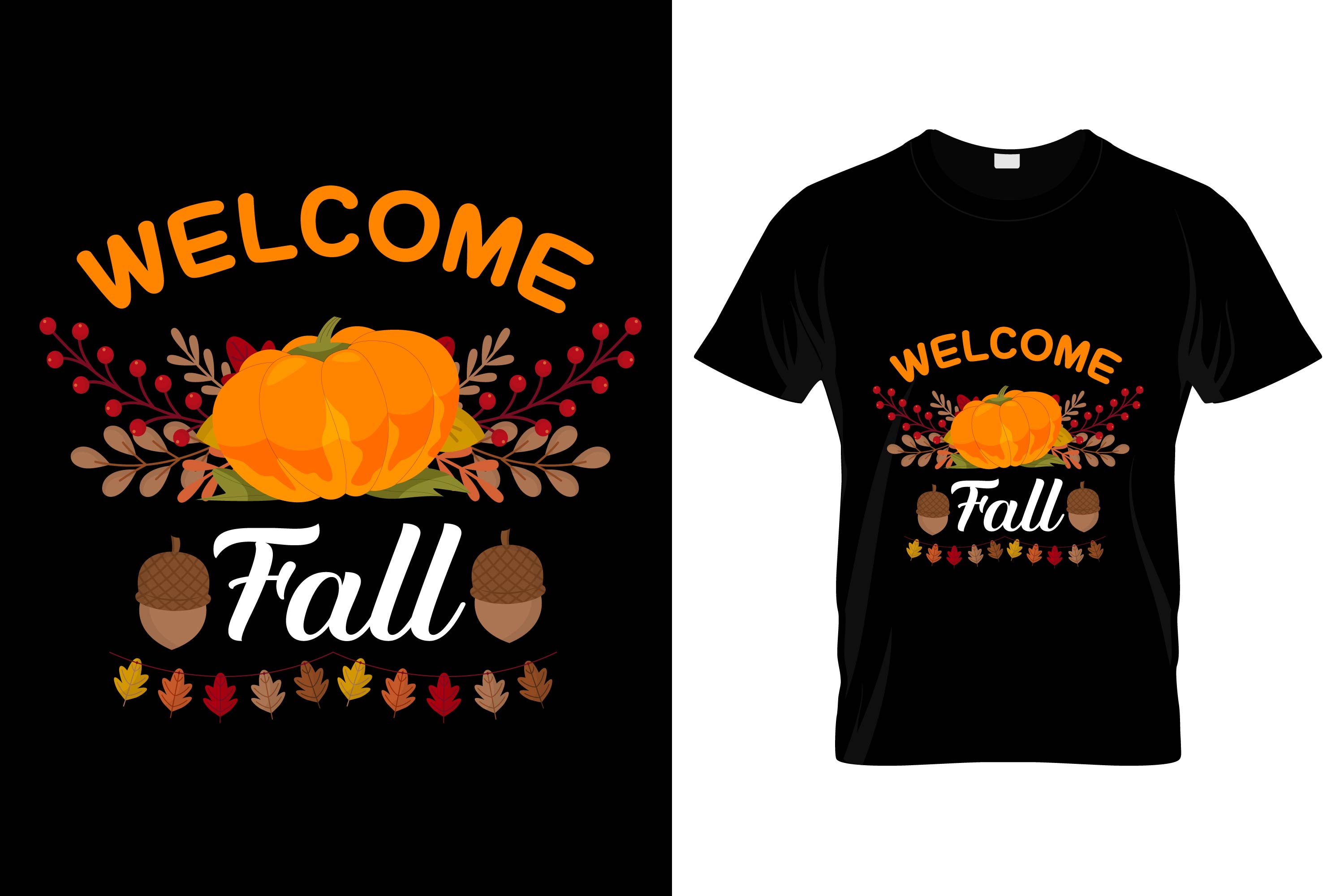 Image of a black t-shirt with an adorable print of a pumpkin and lettering.