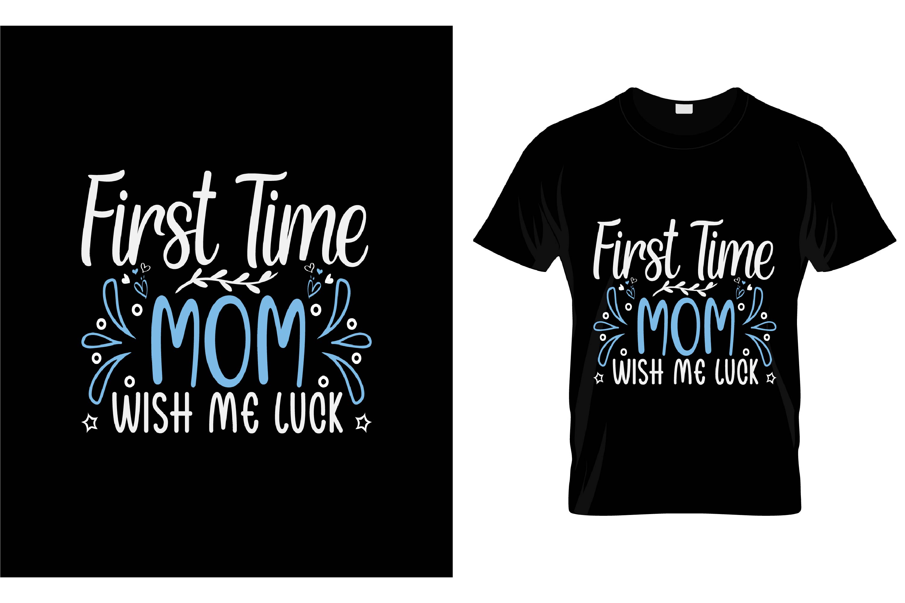 Image of a black t-shirt with an irresistible print of blue and white about mom.