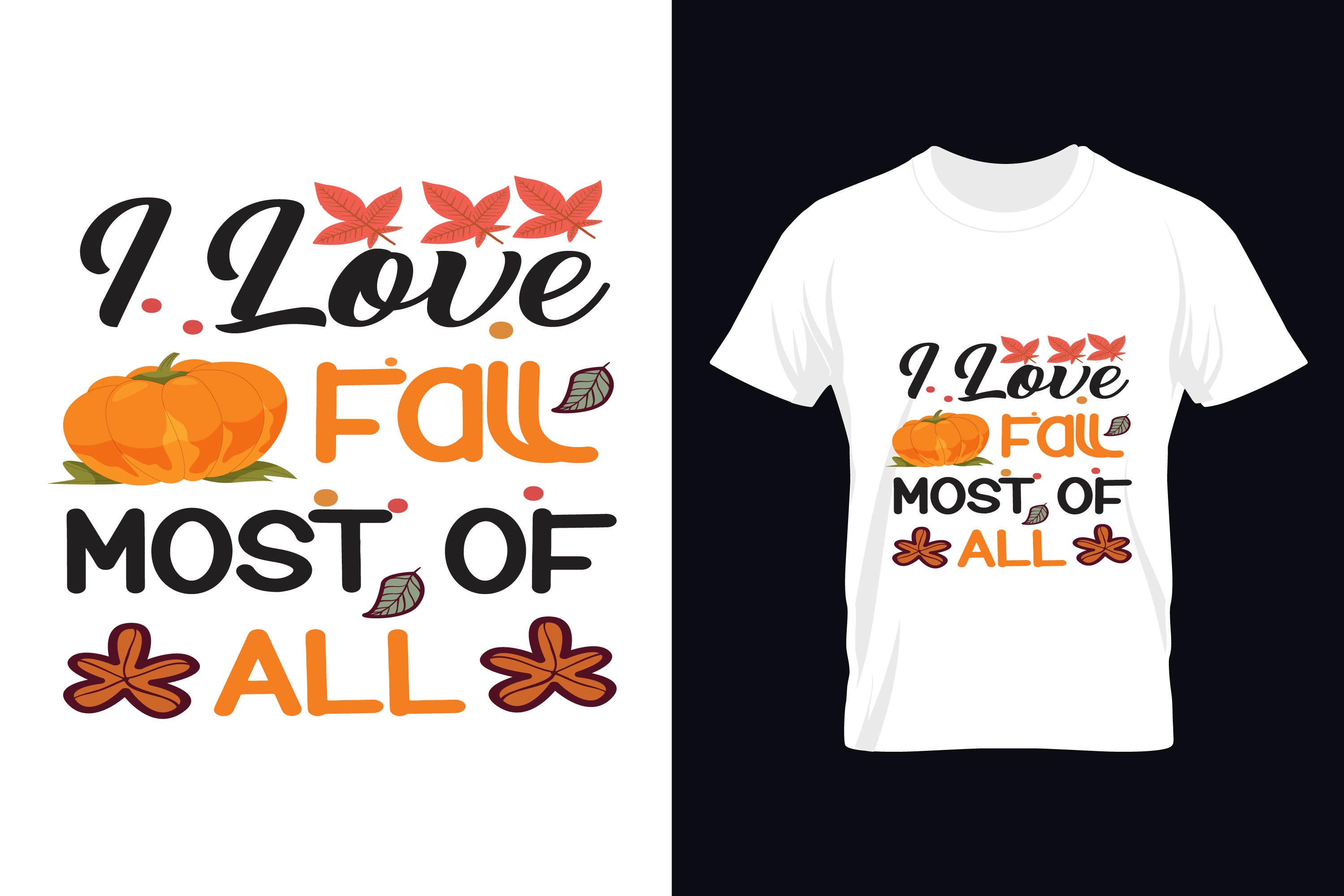 Image of a white t-shirt with enchanting inscriptions on the theme of autumn.