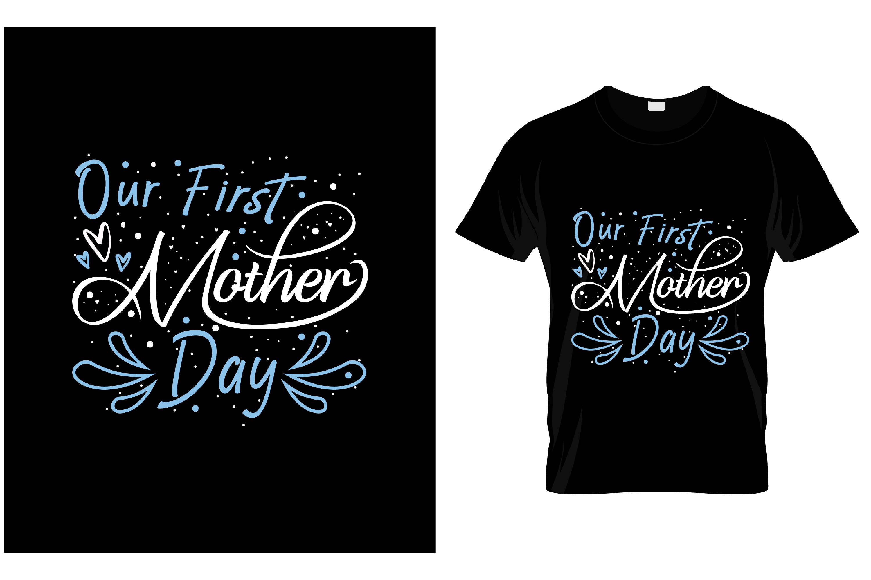 Picture of a black t-shirt with an elegant print in white and tiffany color about mom.