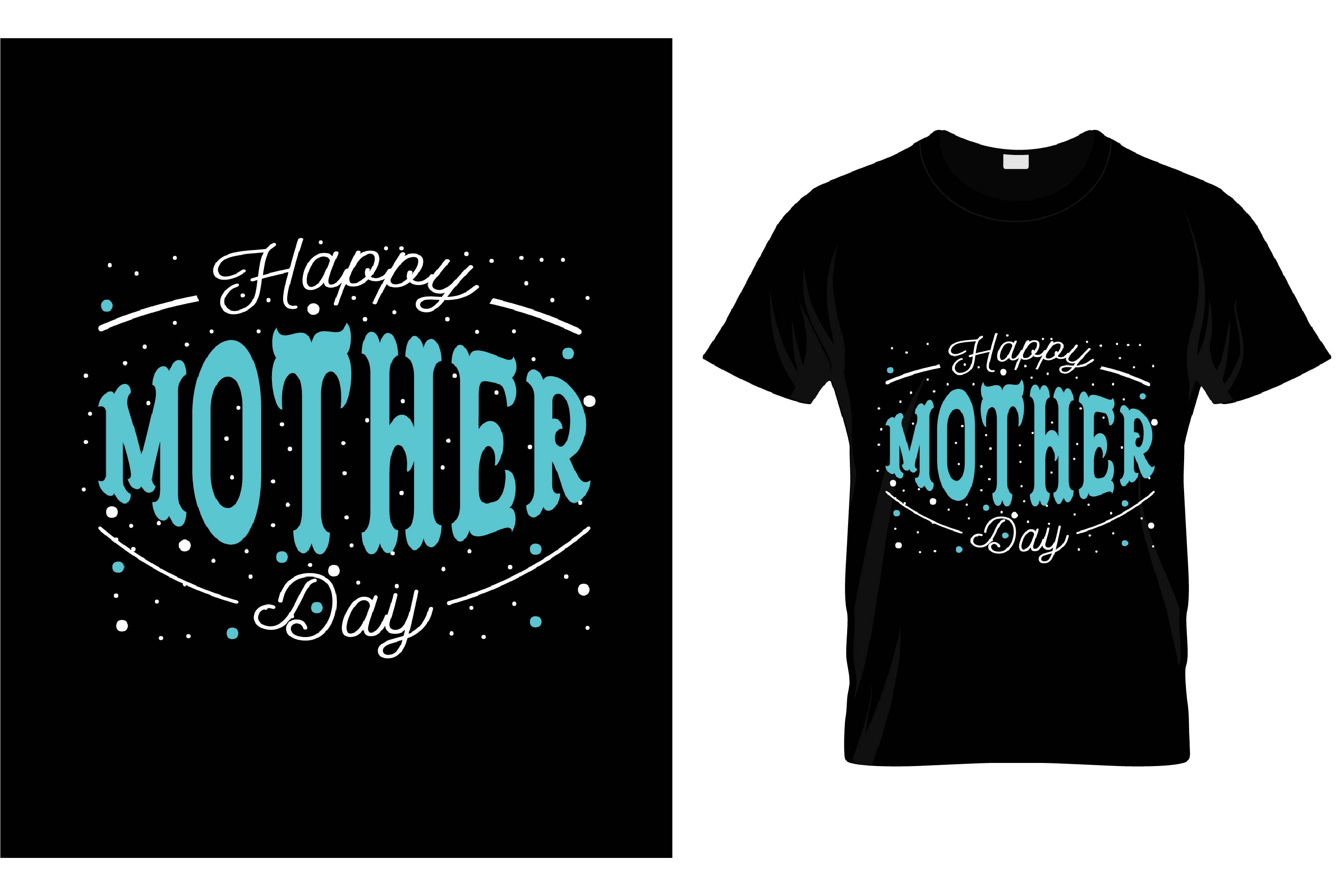 Picture of a black t-shirt with a unique white and tiffany color print about mom.