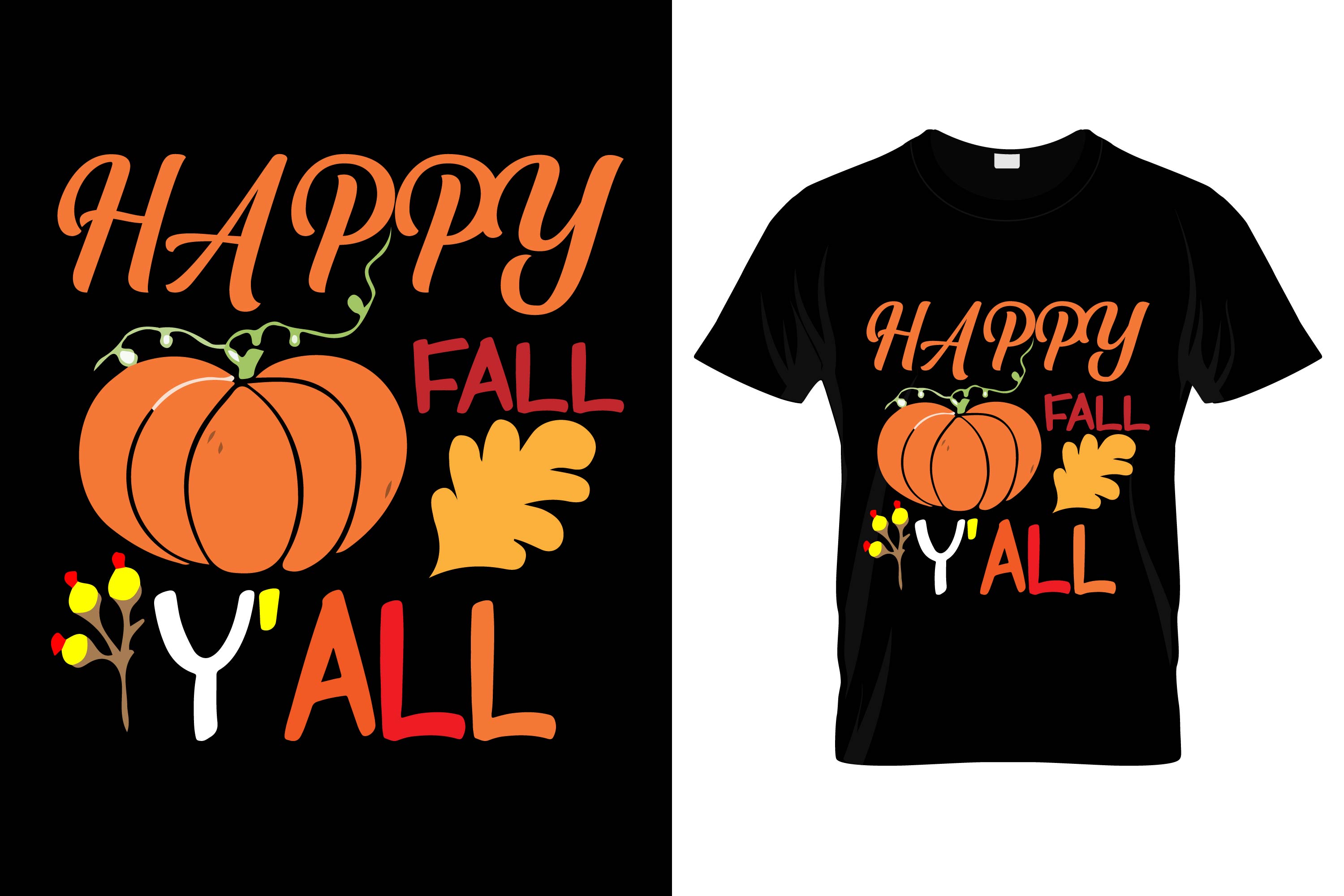 Image of a black t-shirt with a wonderful pumpkin print and lettering.