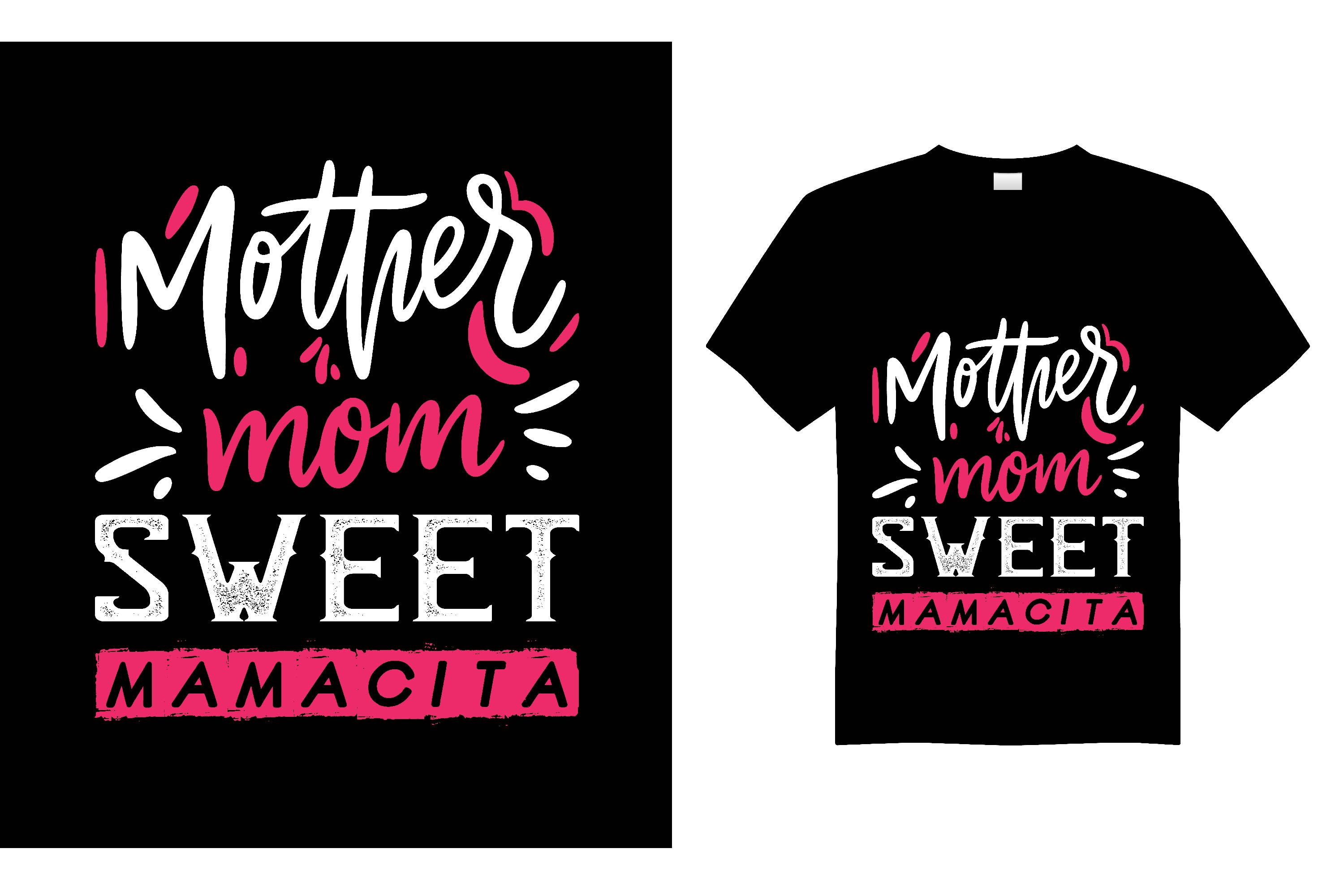 Picture of a black t-shirt with an adorable print in pink and white about mom.