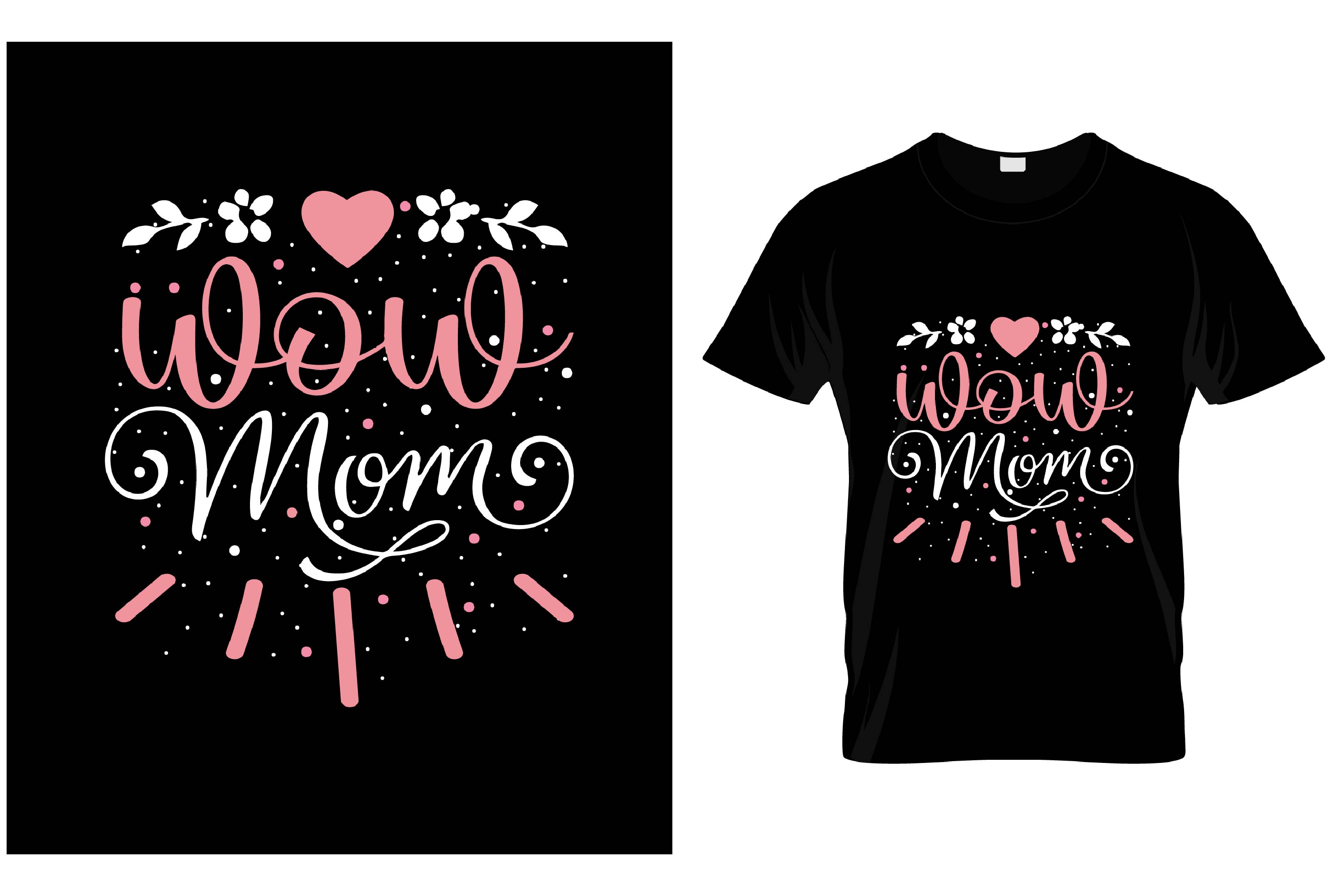 Image of a black t-shirt with a beautiful print in pink and white about mom.