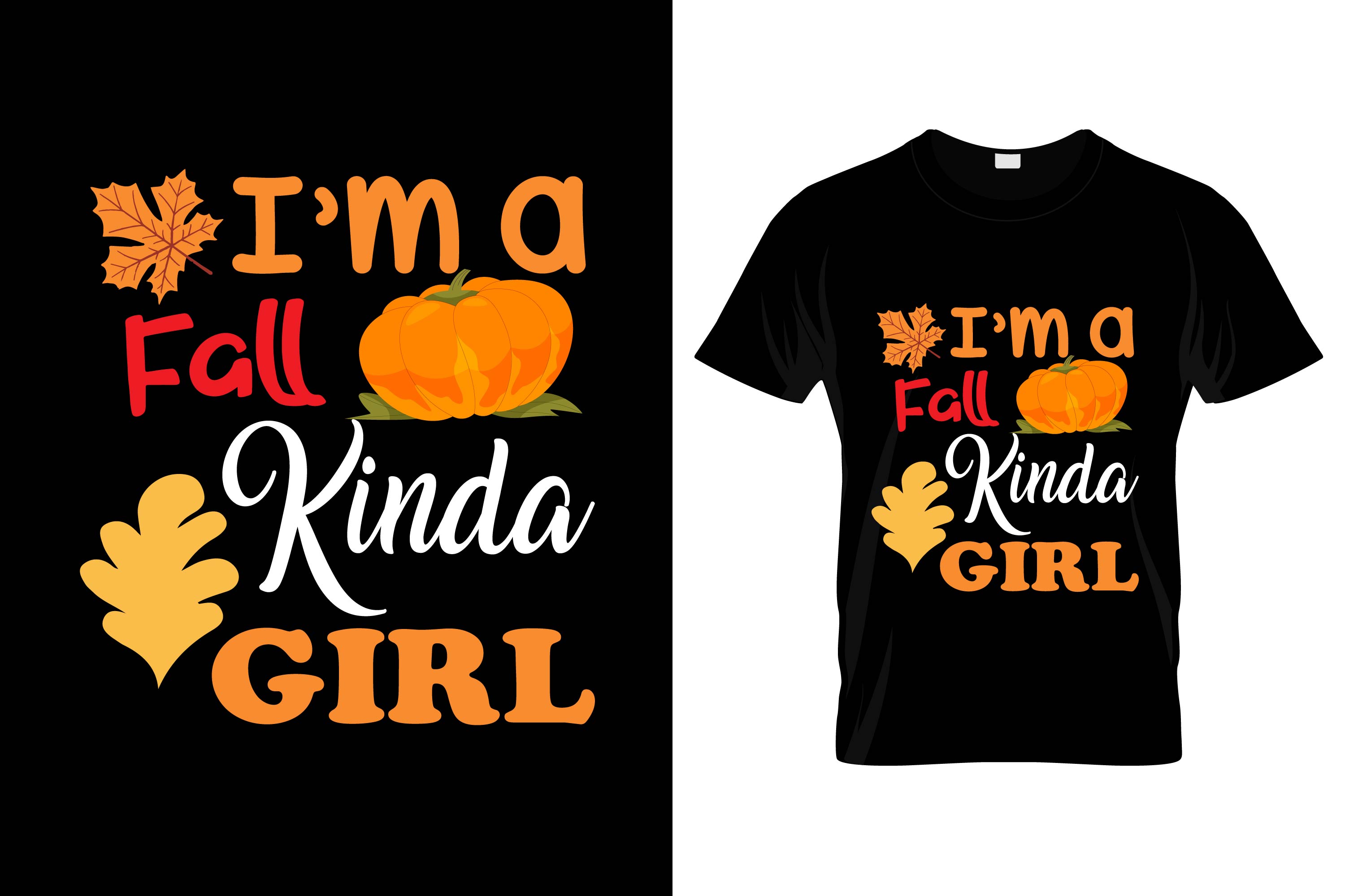 Image of a black t-shirt with a gorgeous pumpkin print and lettering on the theme of autumn.