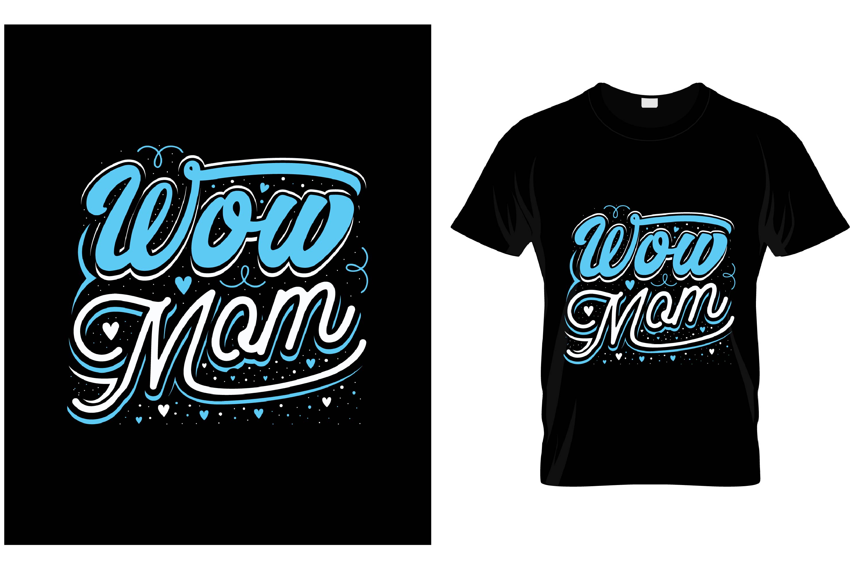 Image of a black t-shirt with an irresistible print in blue and white about mom.