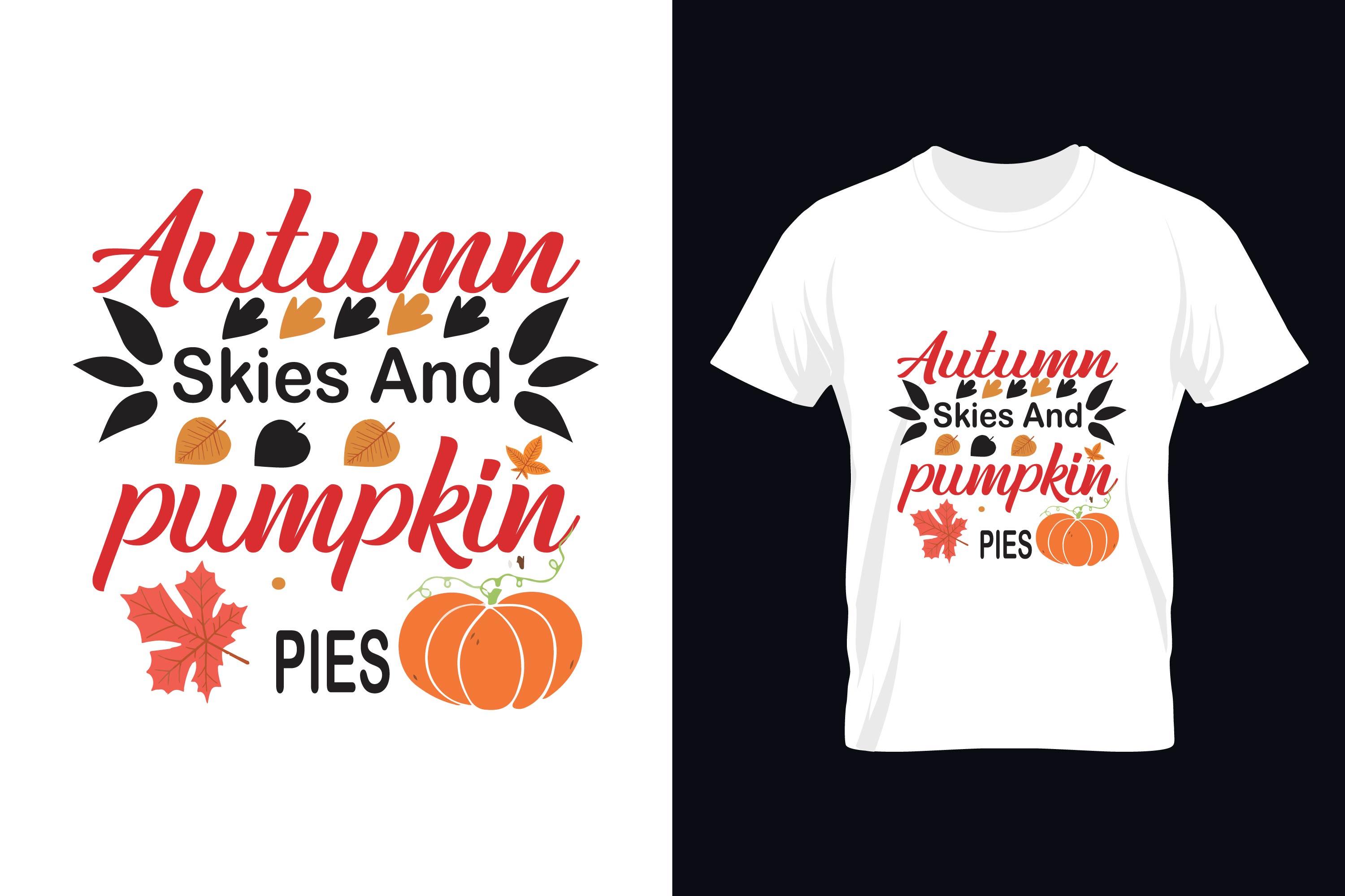 Image of a white t-shirt with an enchanting print on the theme of autumn.
