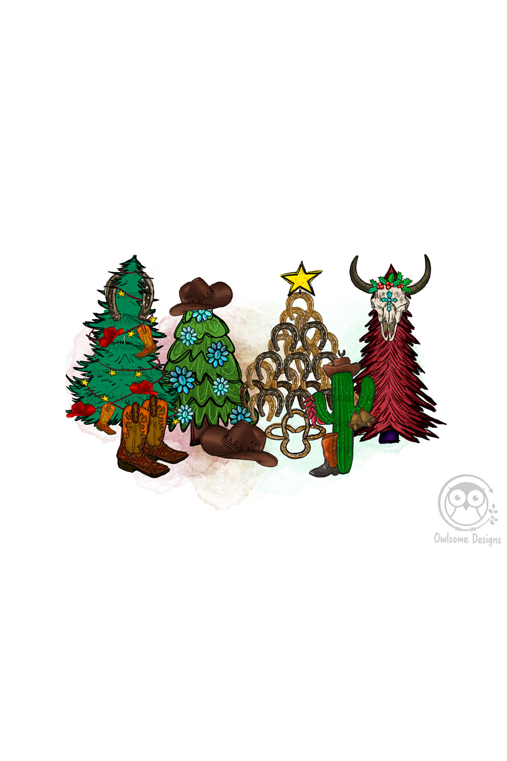 Christmas Tree Howdy Western PNG Sublimation pinterest image.
