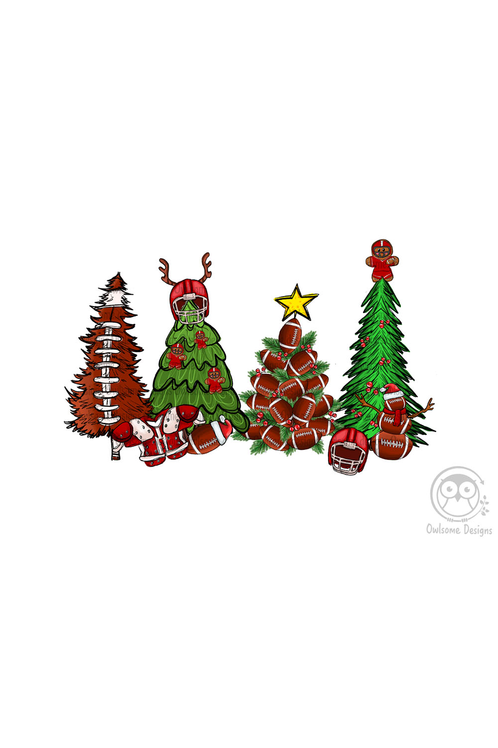Football Christmas Tree PNG Sublimation pinterest image.