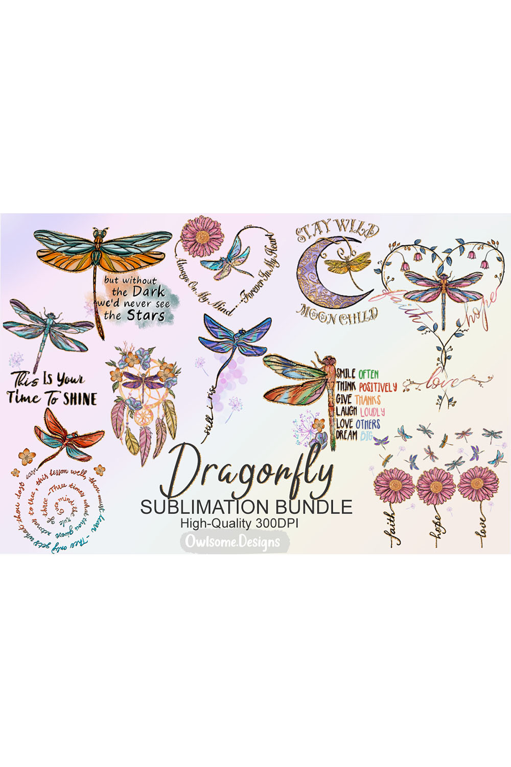 Dragonfly Sublimation Bundle PNG pinterest image.