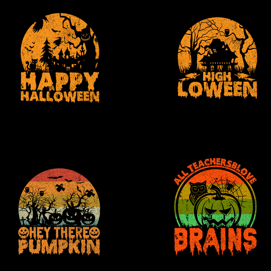 Halloween T-shirt Design Illustrations Bundle cover image.