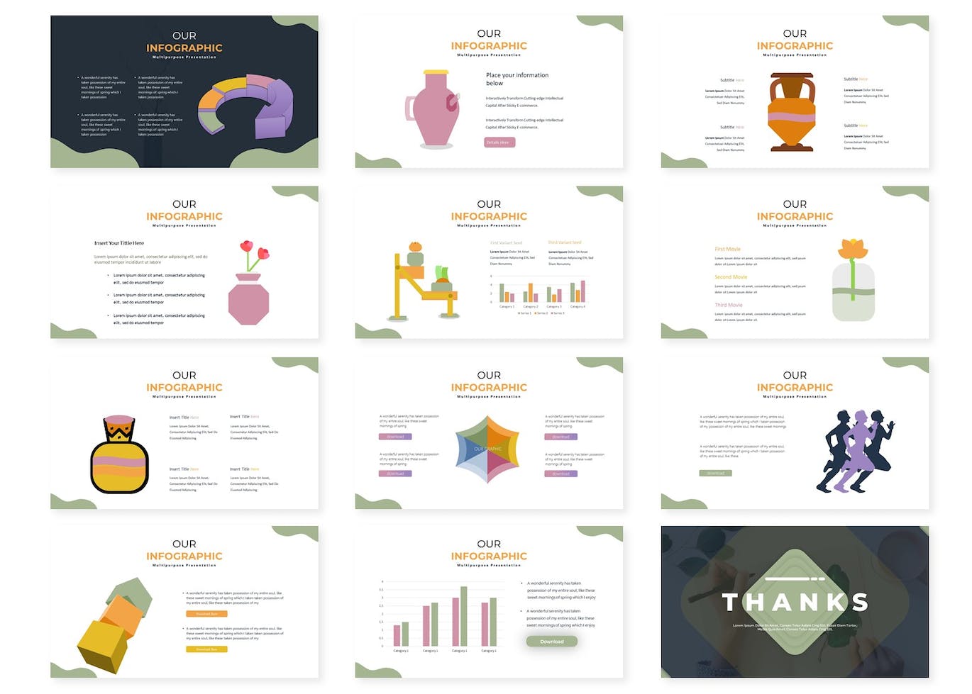 Collection of images of elegant presentation template slides.