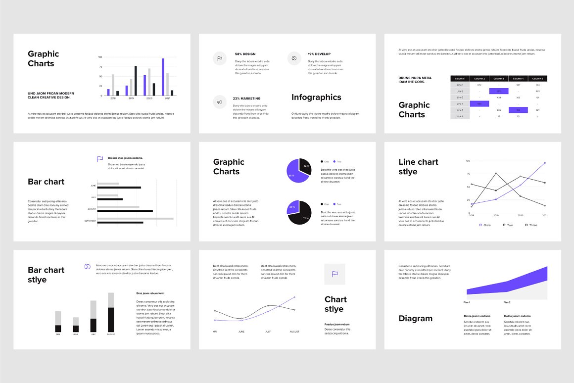 Collection of elegant presentation template slides.