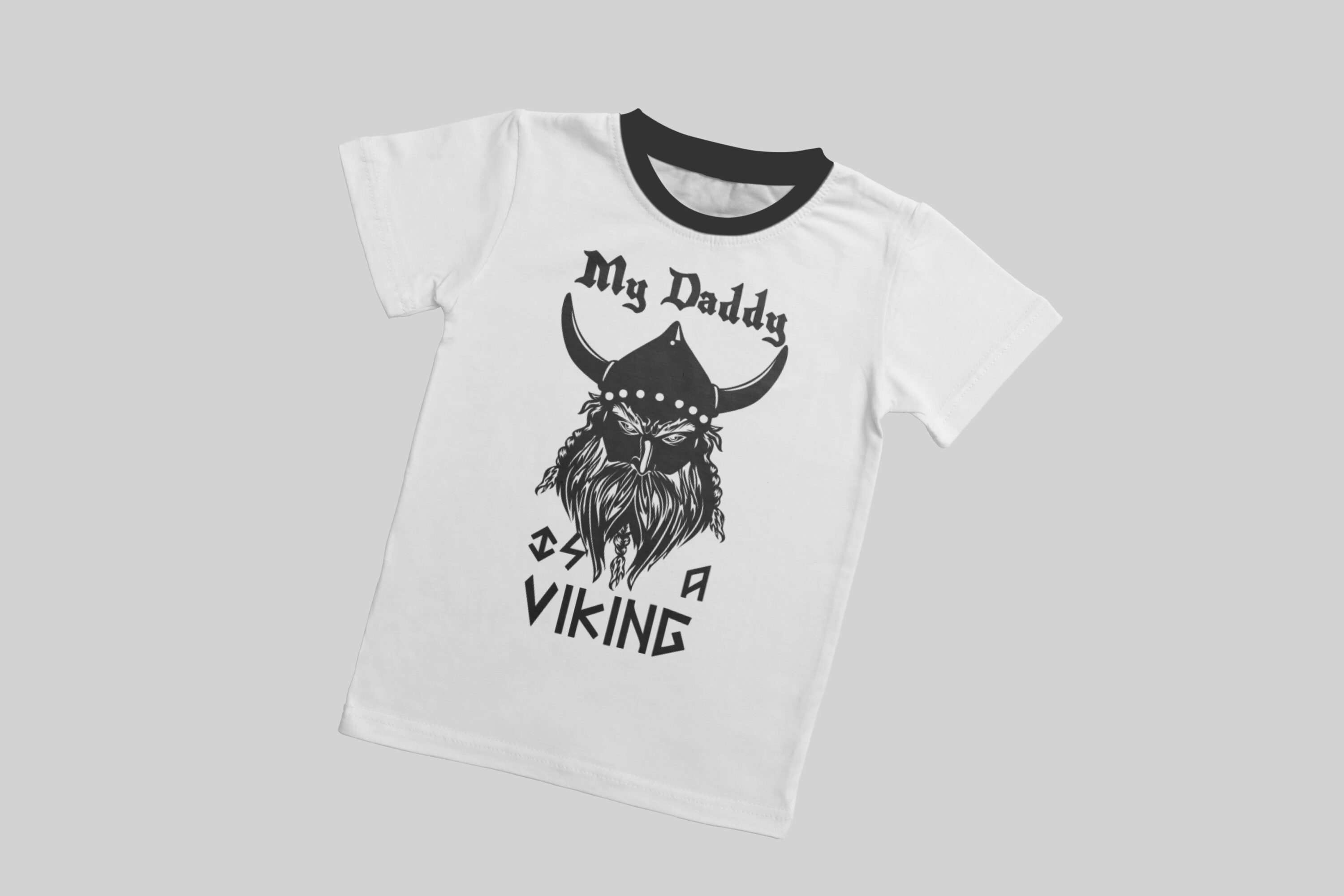 Angry viking face on a white t-shirt.