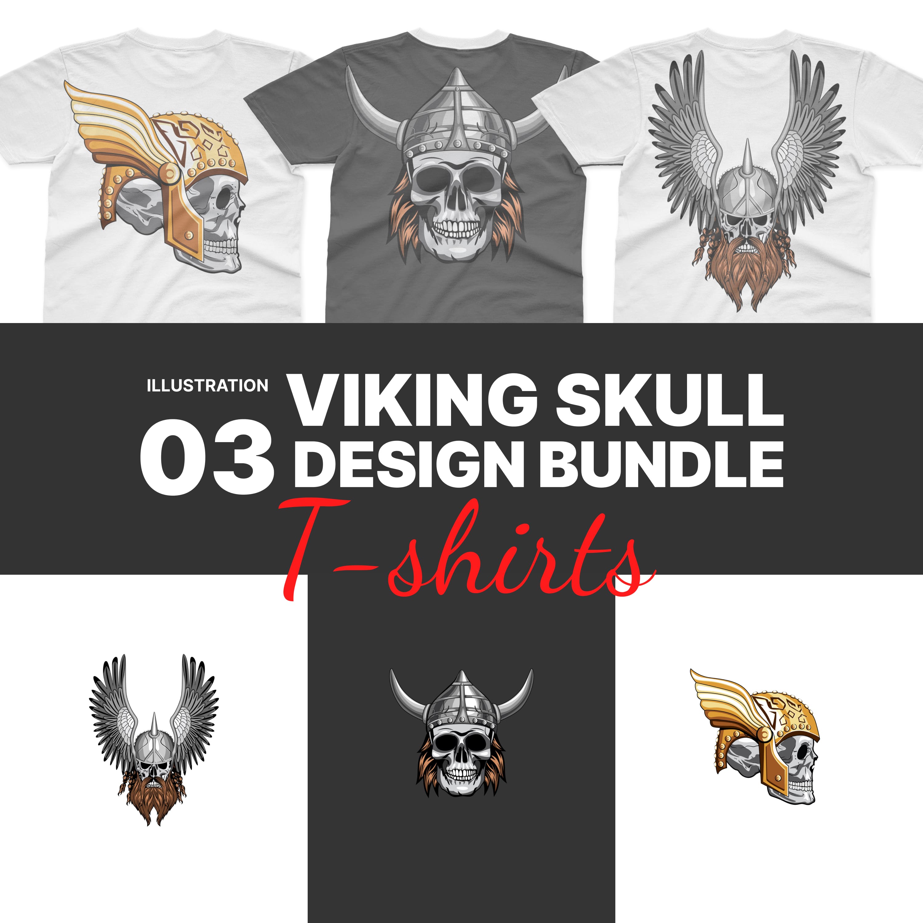 viking skull SVG T-shirt Designs Bundle.