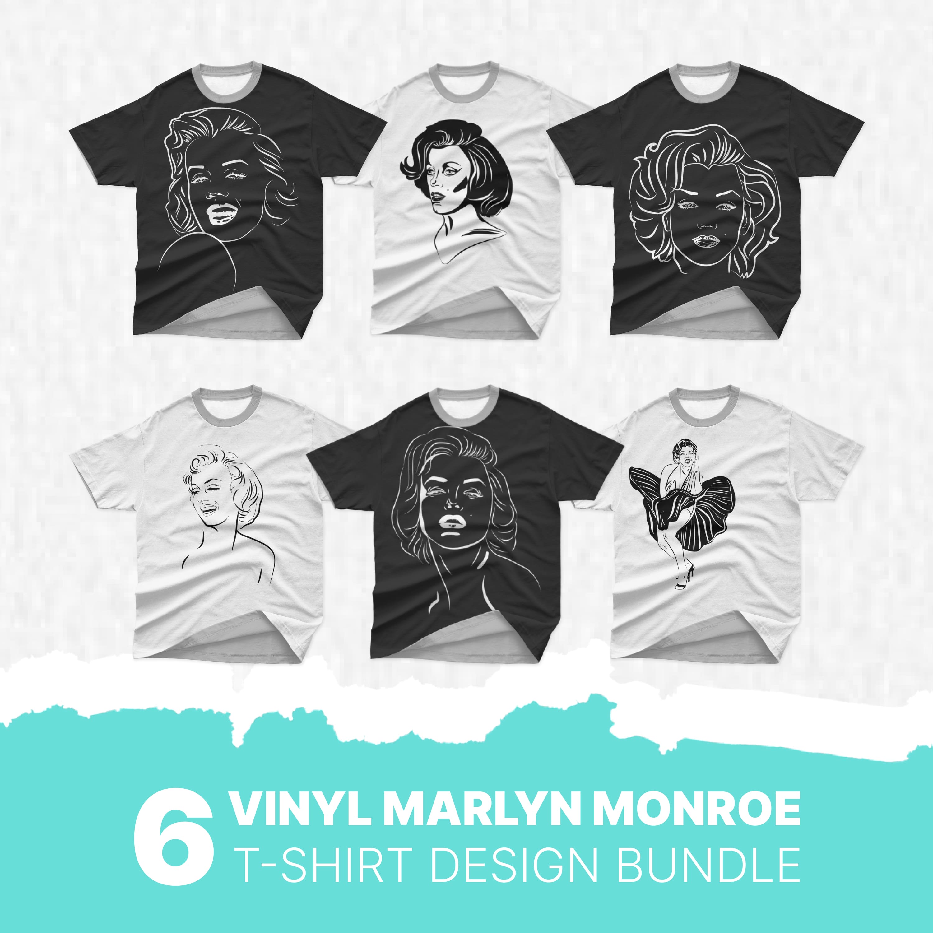 A set of t-shirt images with amazing Marilyn Monroe vinyl print.