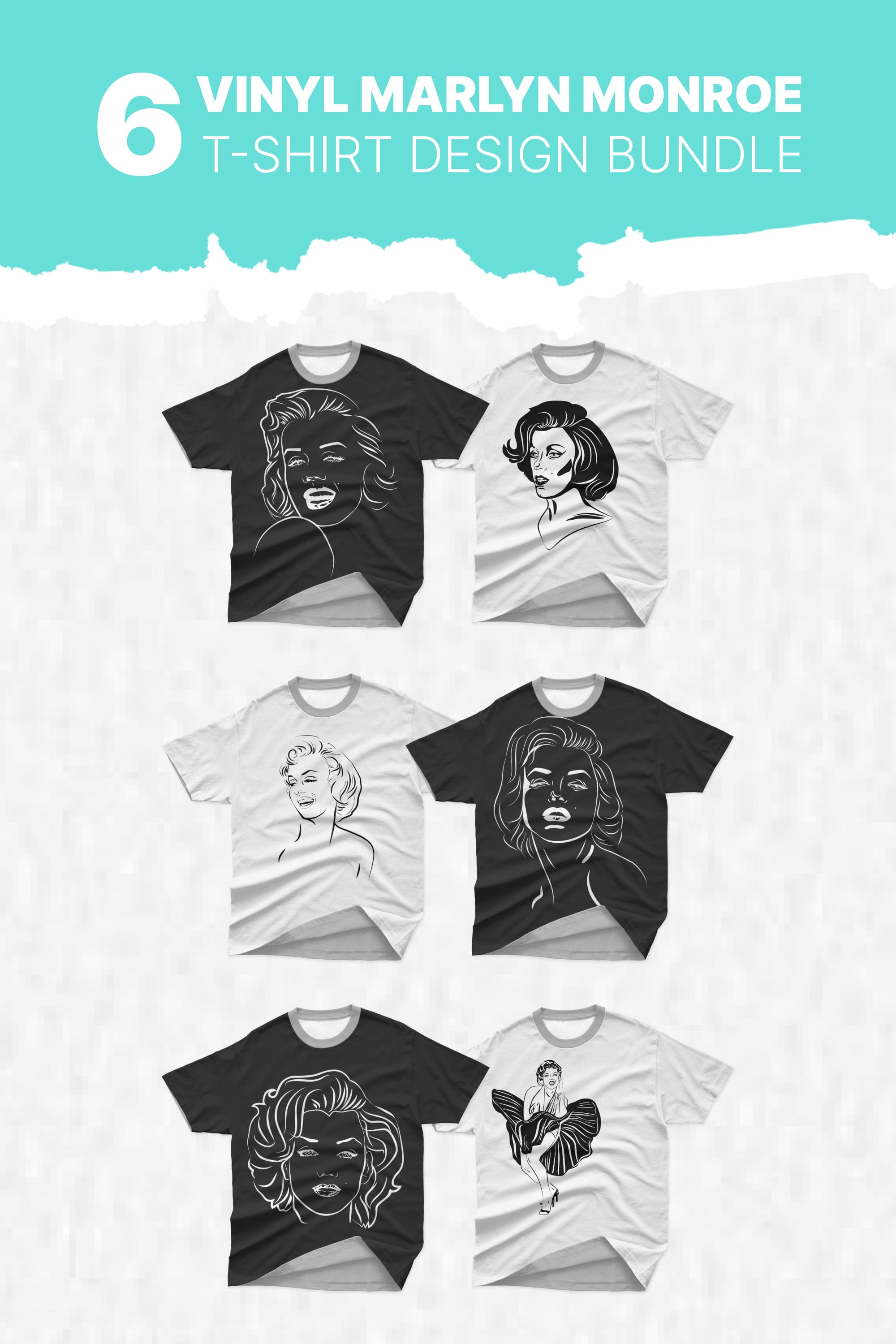 A selection of images of t-shirts with a beautiful vinyl print of Marilyn Monroe.