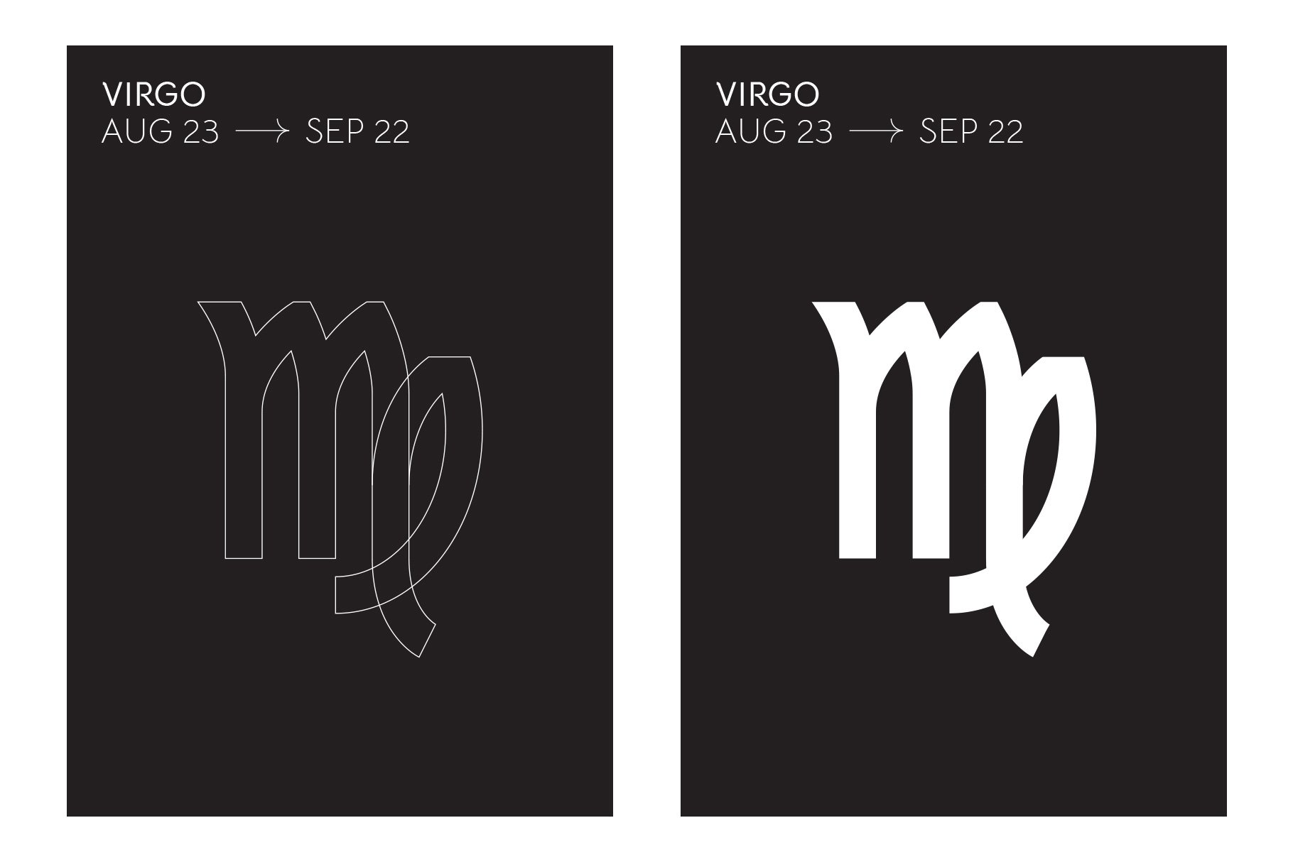 Outline and bold white Virgo graphic.