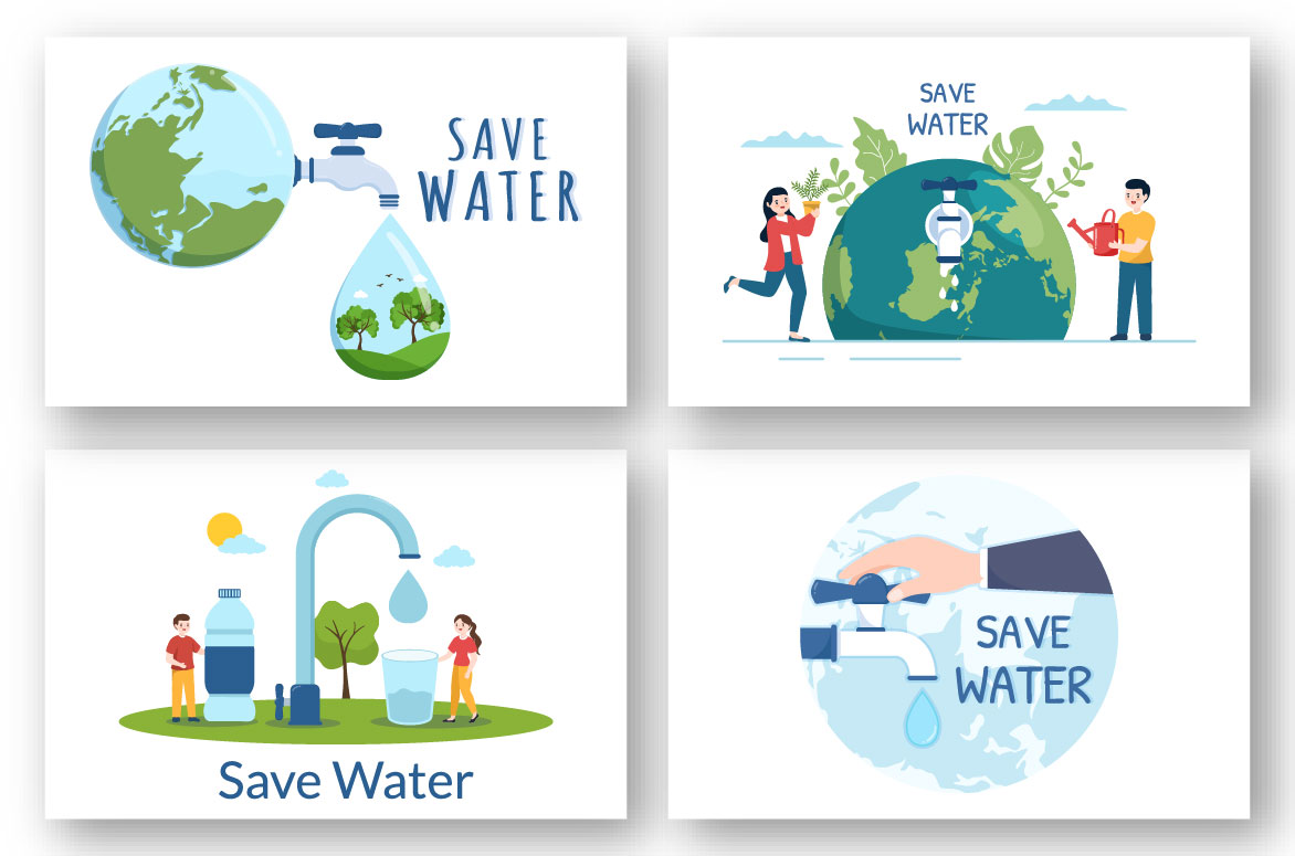 12 Water Saving Illustration set.