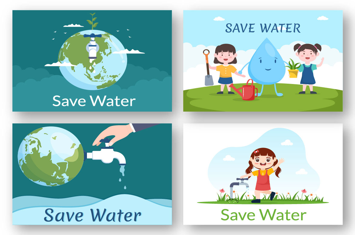 12 Water Saving Illustration pack.