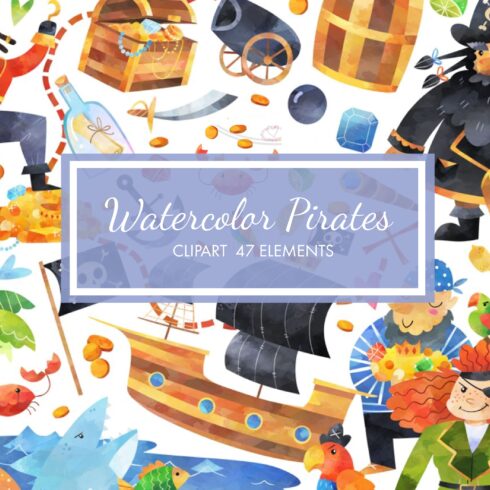 Watercolor Pirates Clipart.