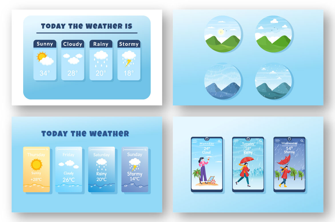 11 Types of Weather Conditions Illustration example.