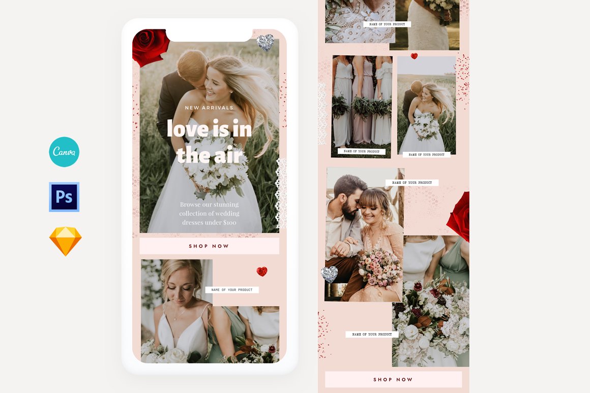 A selection of images of a lovely wedding email newsletter template.