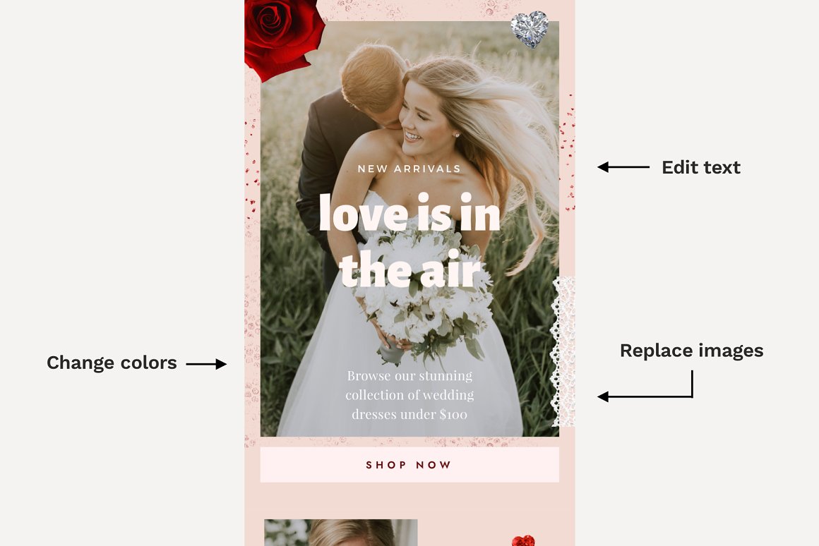 Description of the details of a gorgeous wedding email newsletter template.