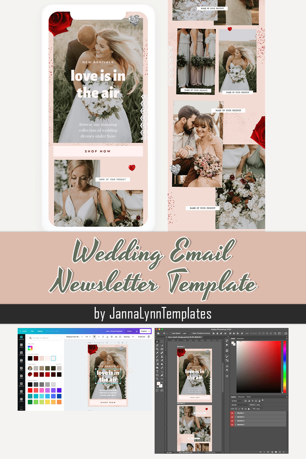 Collection of images of beautiful wedding email newsletter template.