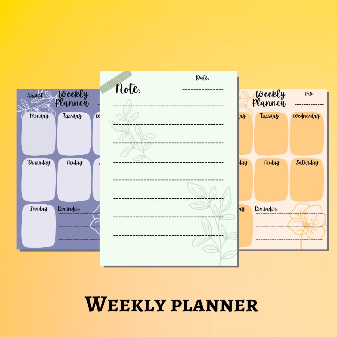 Preview weekly planner for 1 year.
