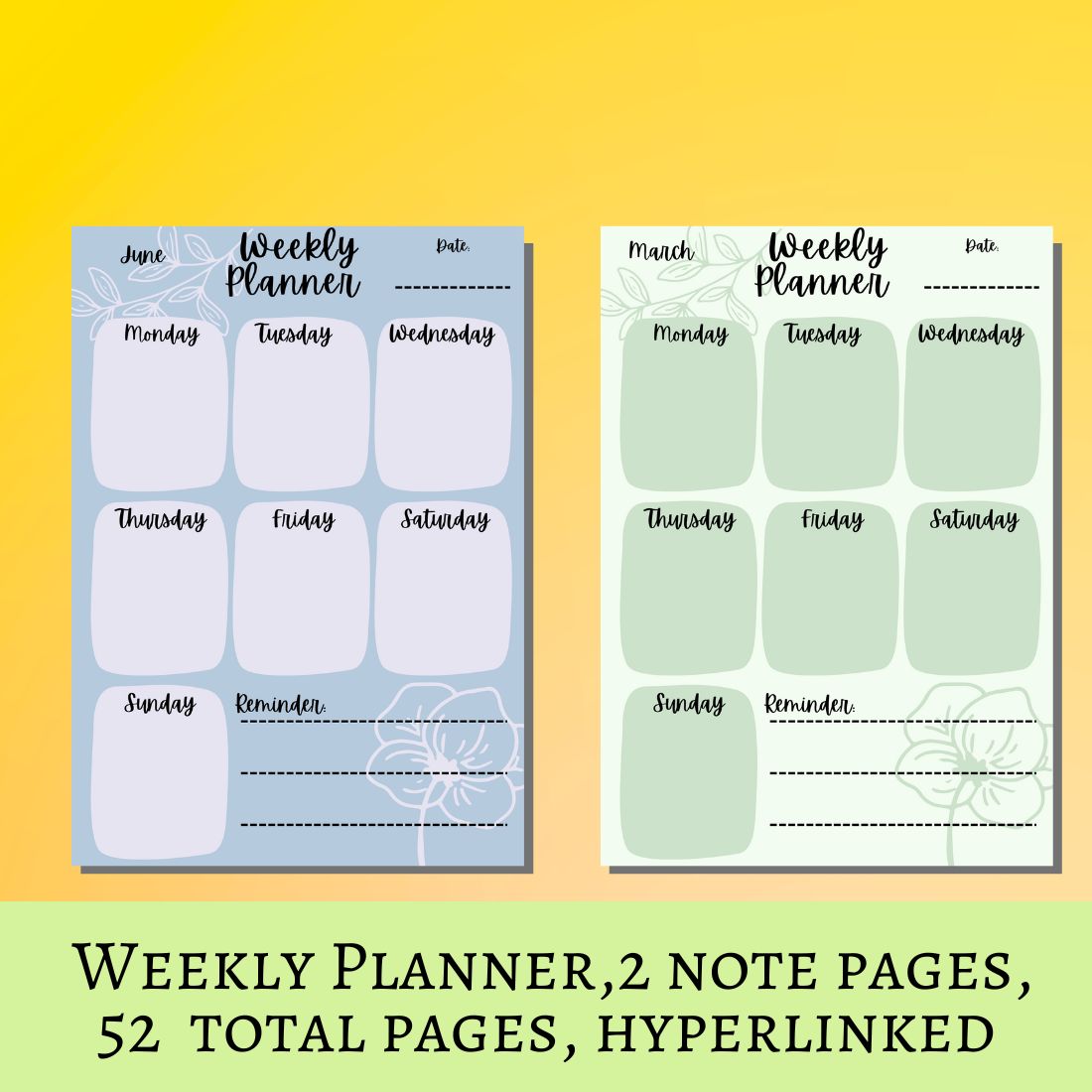 Notebook with weekly planner for 1 year.