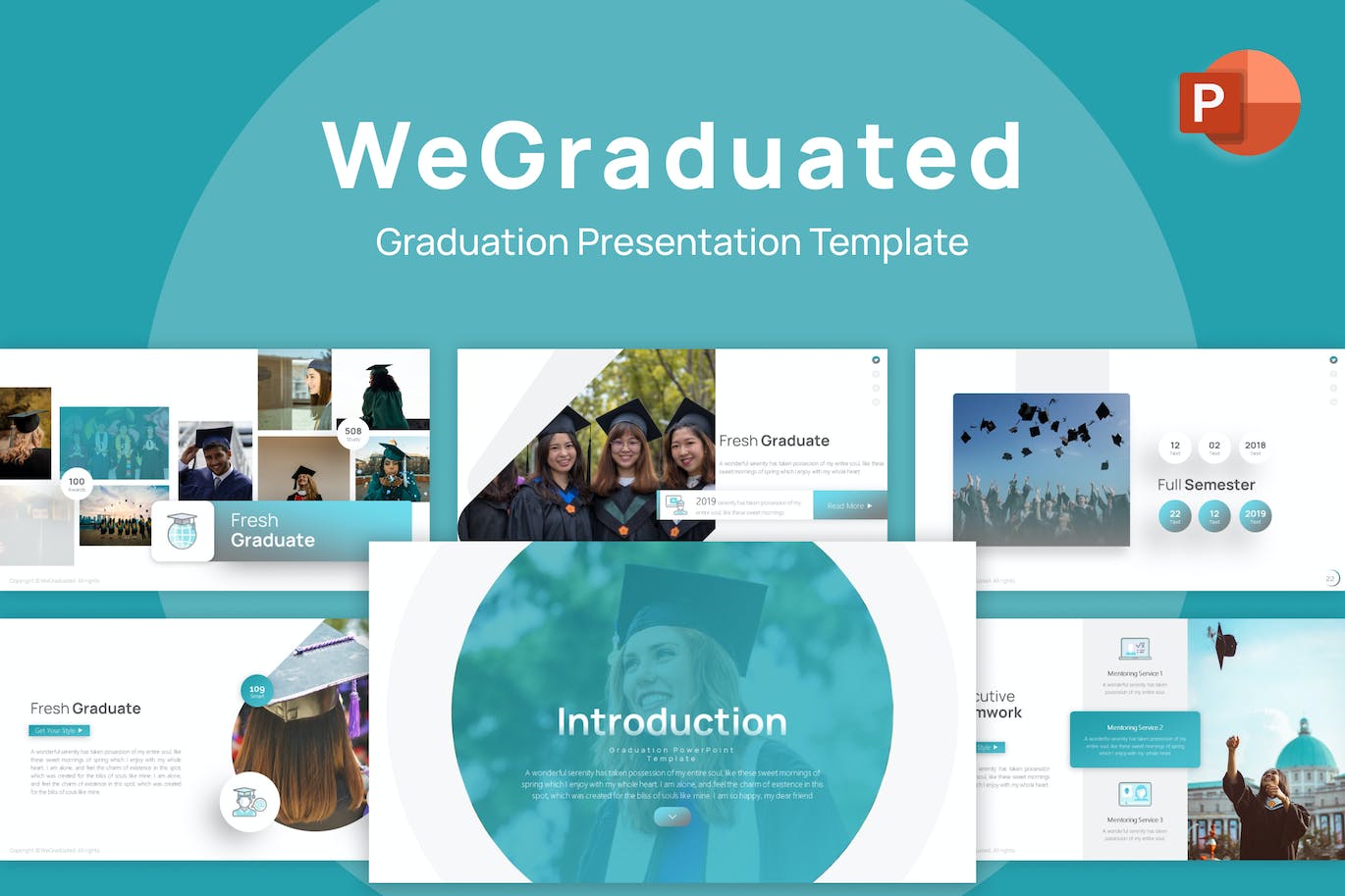 Pack of images of gorgeous graduation presentation template slides.