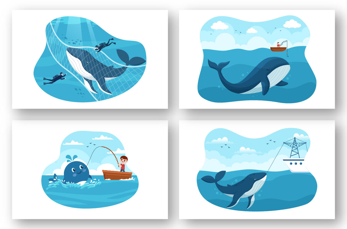 Whale Hunting Cartoon Illustration preview image.