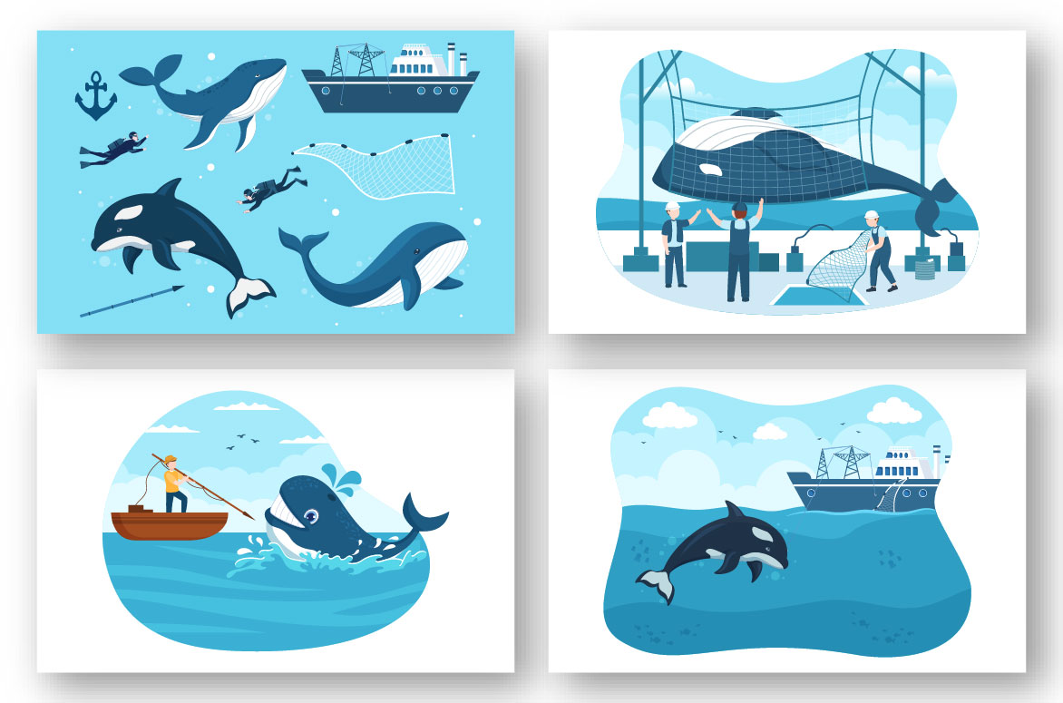 Whale Hunting Illustration preview image.