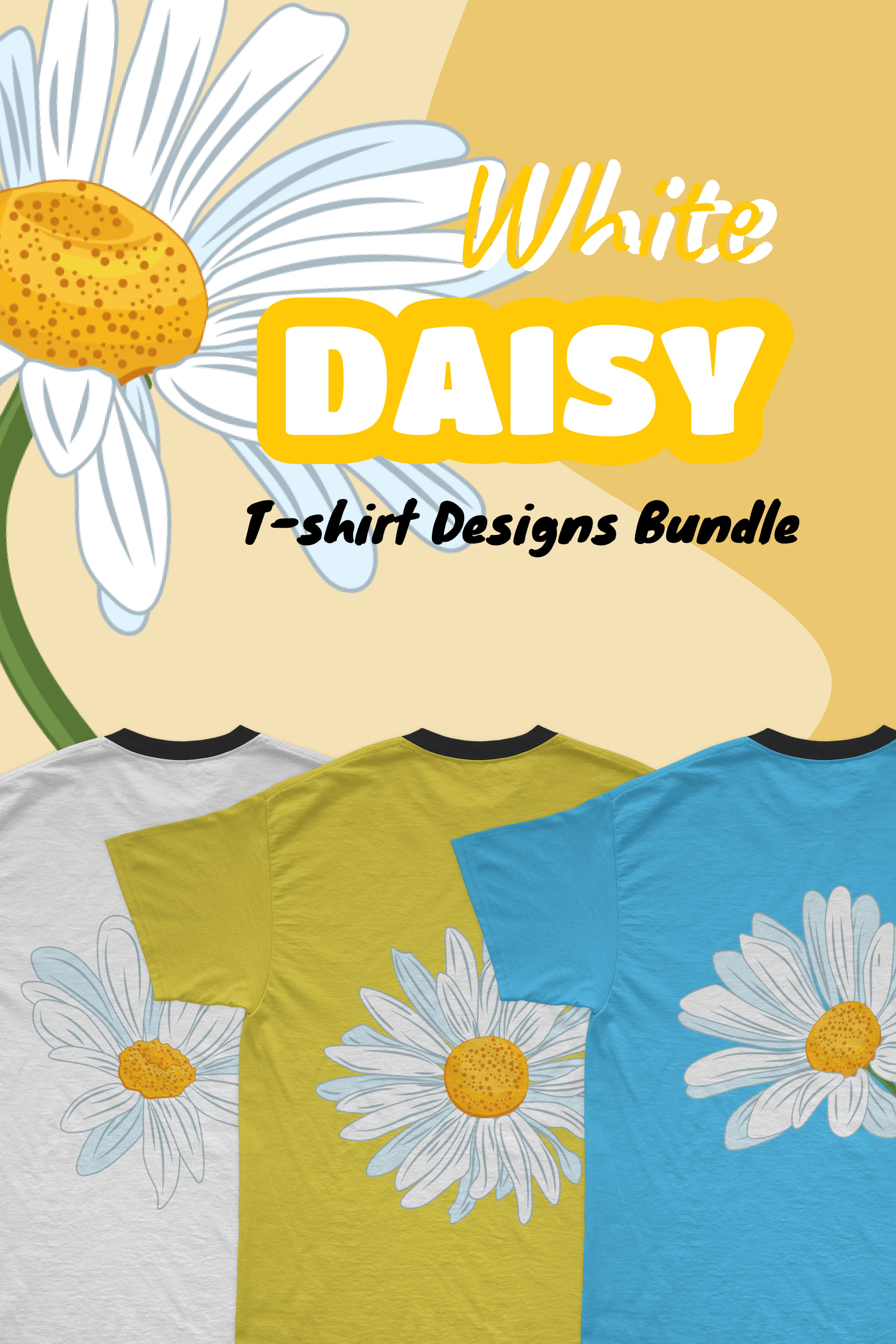 White Daisy T-shirt Designs Bundle - pinterest image preview.