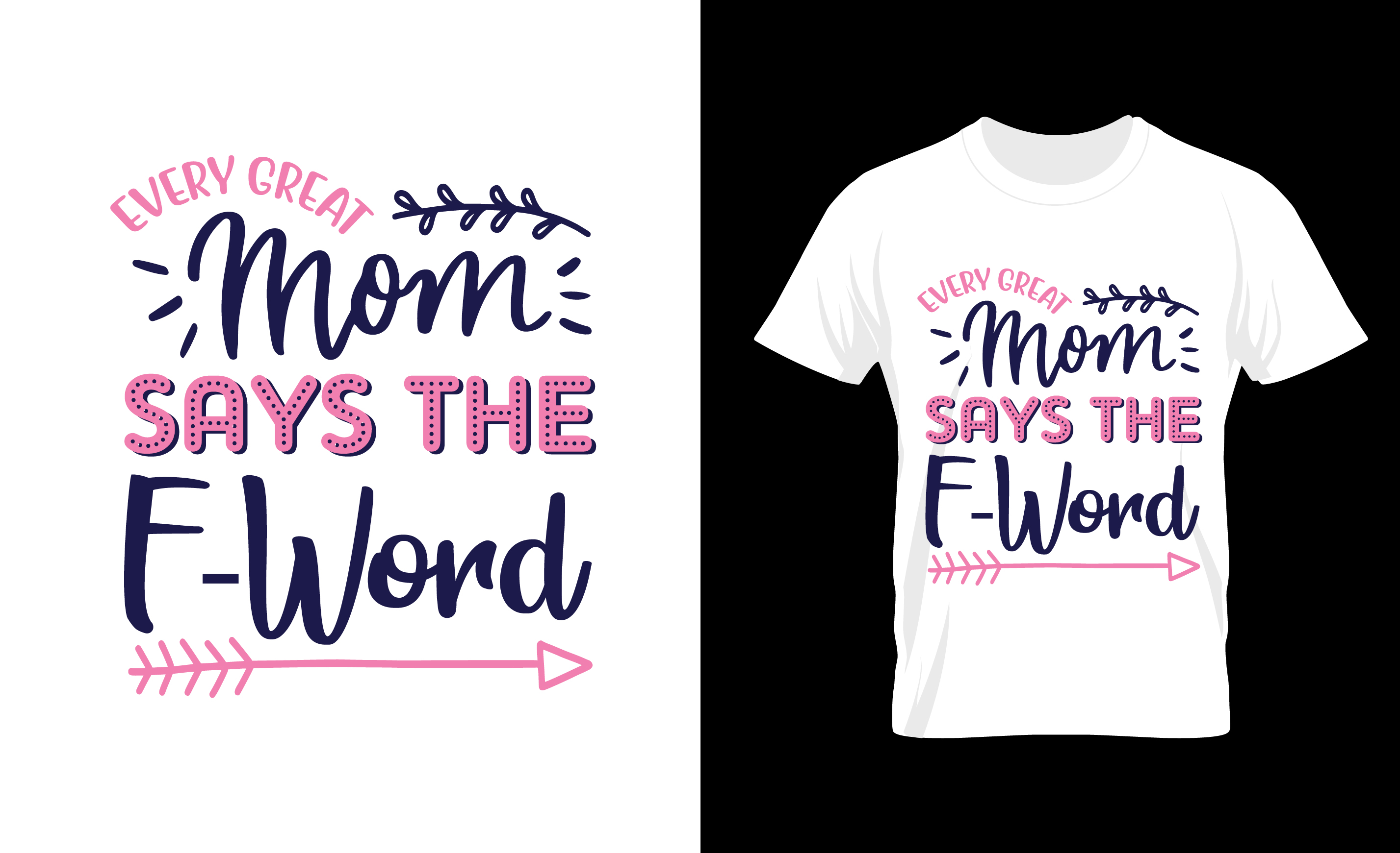 Picture of a white t-shirt with a cute print in black and pink about mom.