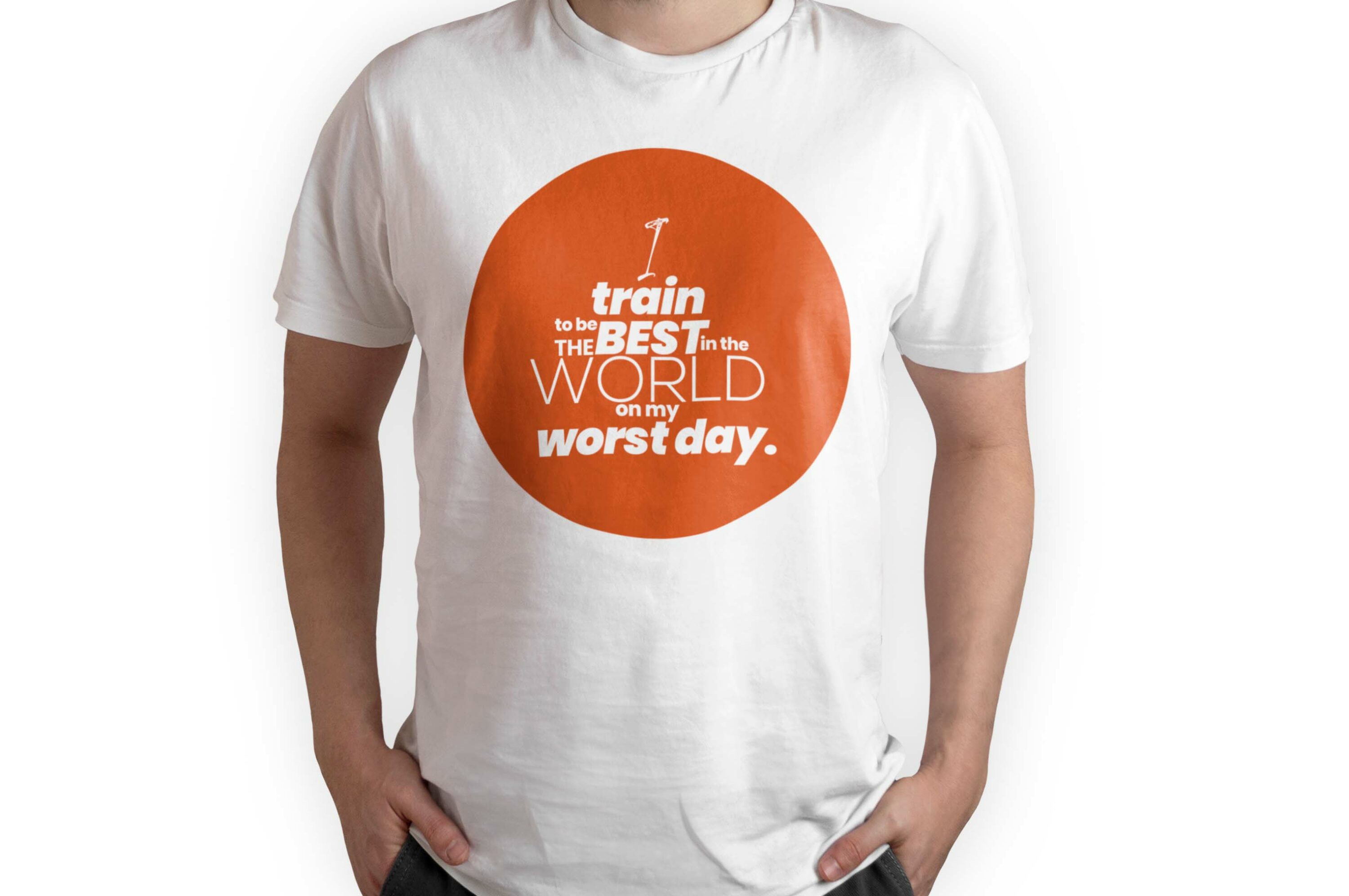Bundle of 156 T-shirt Designs with Fitness Quotes, I train to be the best in orange circle.