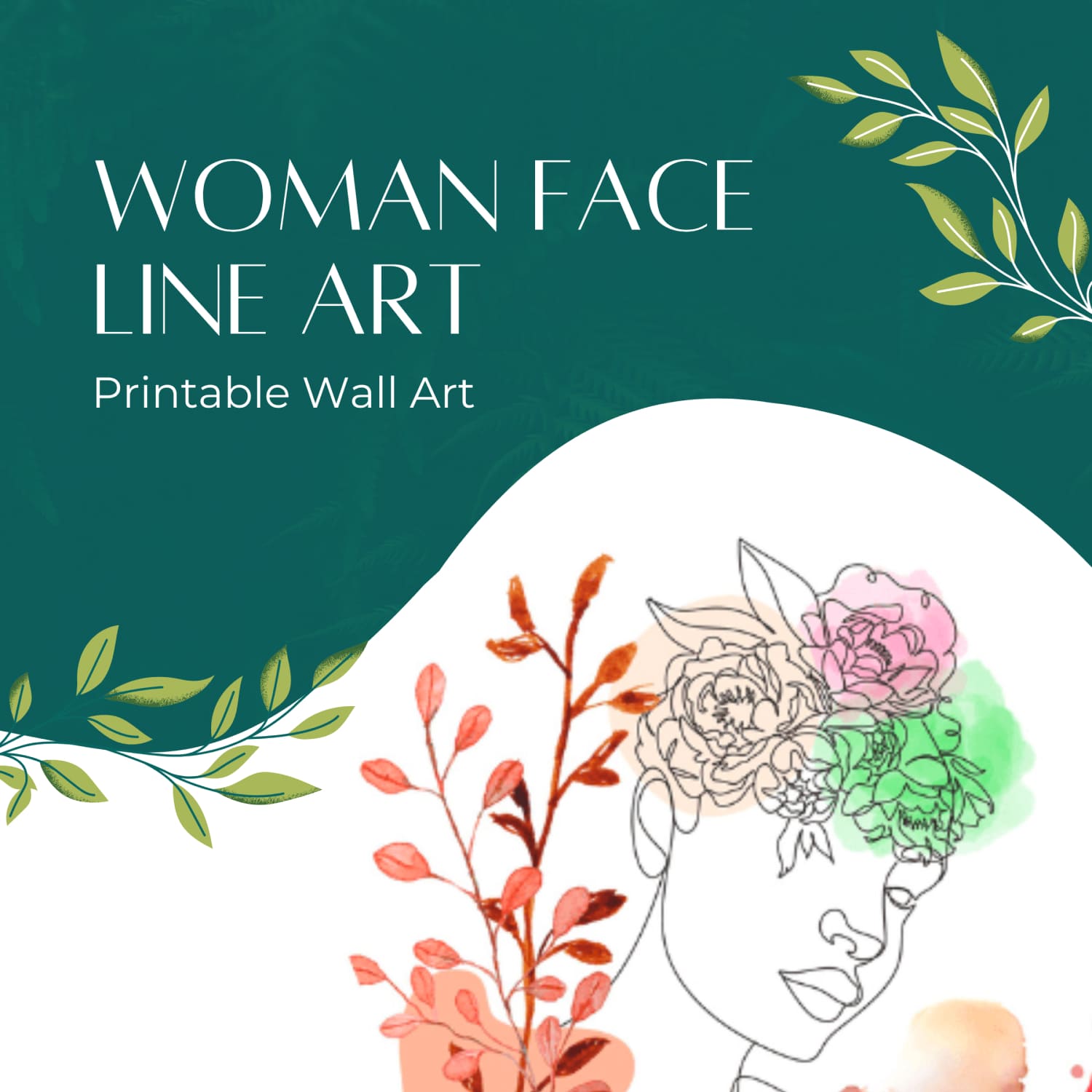 Printable Wall Art, Woman Face Line Art.